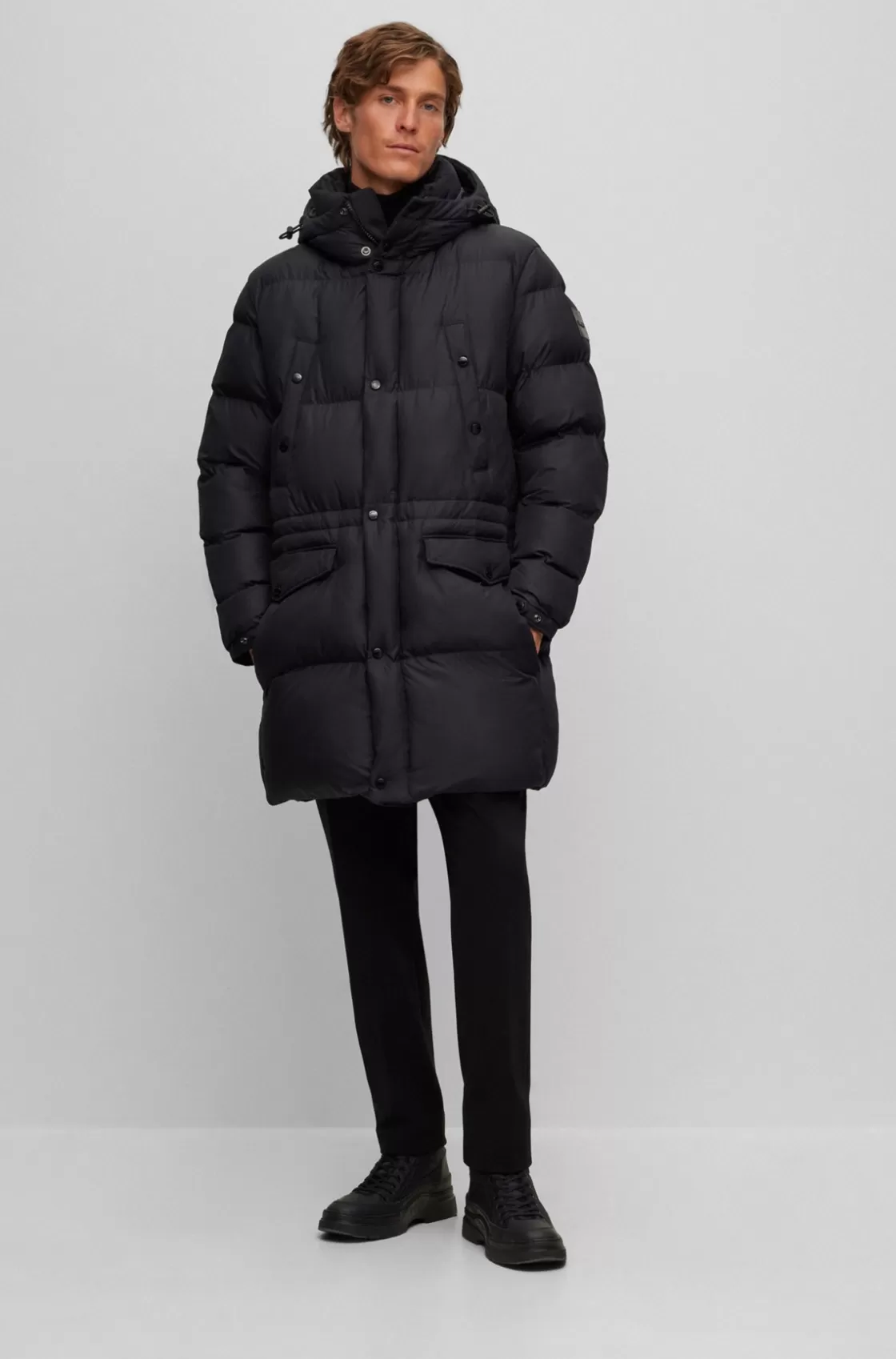HUGO BOSS Water-repellent Padded Jacket With Hood Black Flash Sale