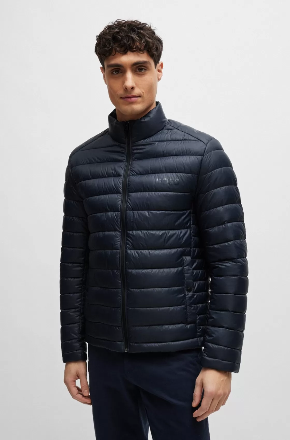 HUGO BOSS Water-repellent Padded Jacket With Tonal Logo Dark Blue Cheap