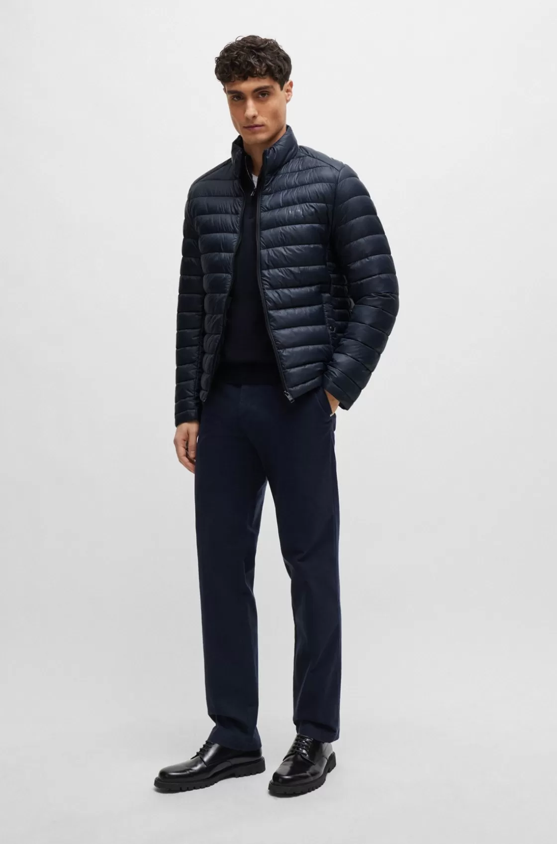 HUGO BOSS Water-repellent Padded Jacket With Tonal Logo Dark Blue Cheap