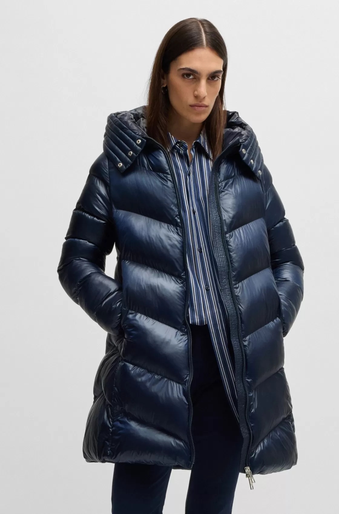 HUGO BOSS Water-repellent Padded Parka Jacket With Polished Trims Dark Blue Fashion