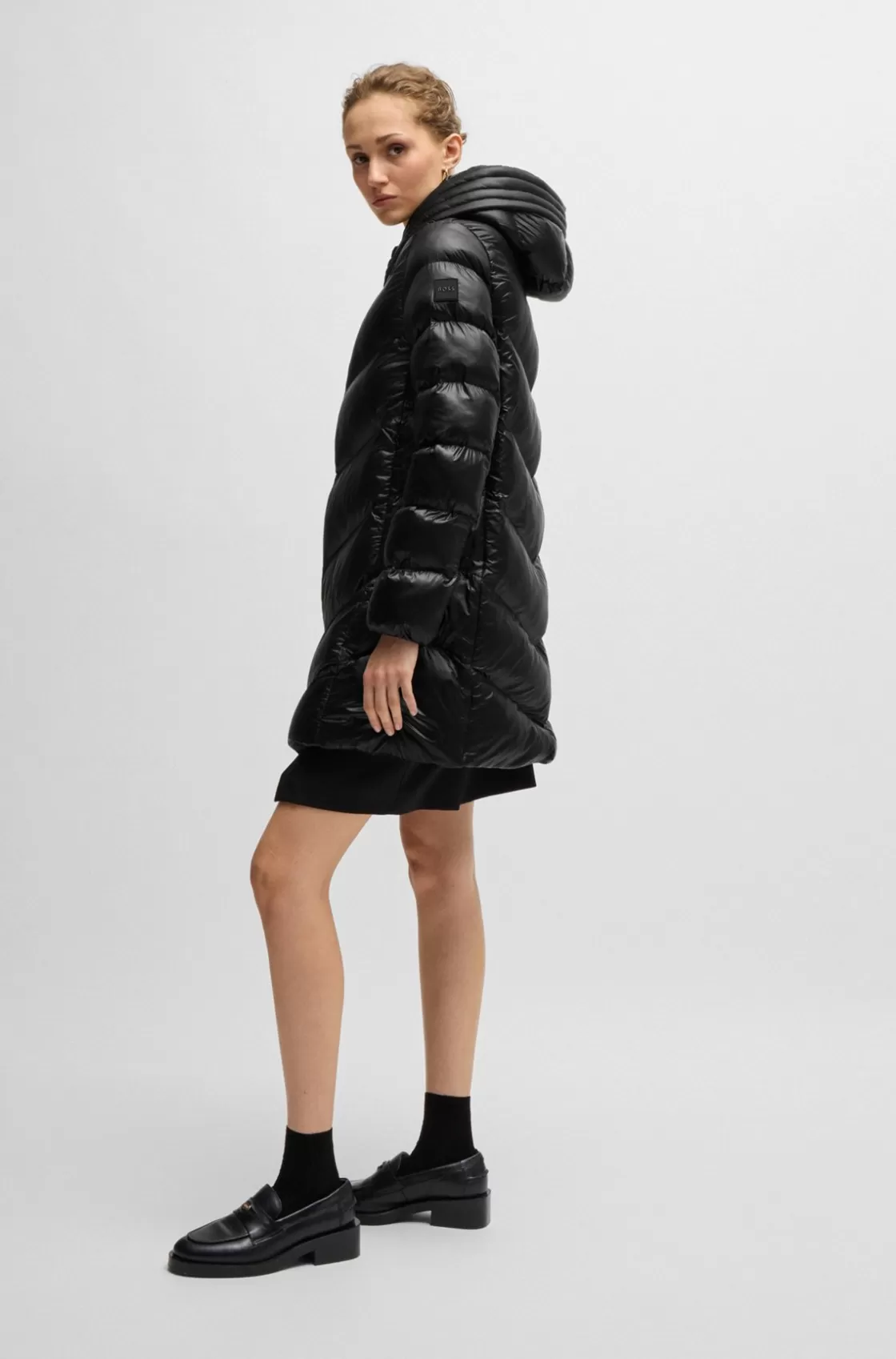 HUGO BOSS Water-repellent Padded Parka Jacket With Polished Trims Black Discount