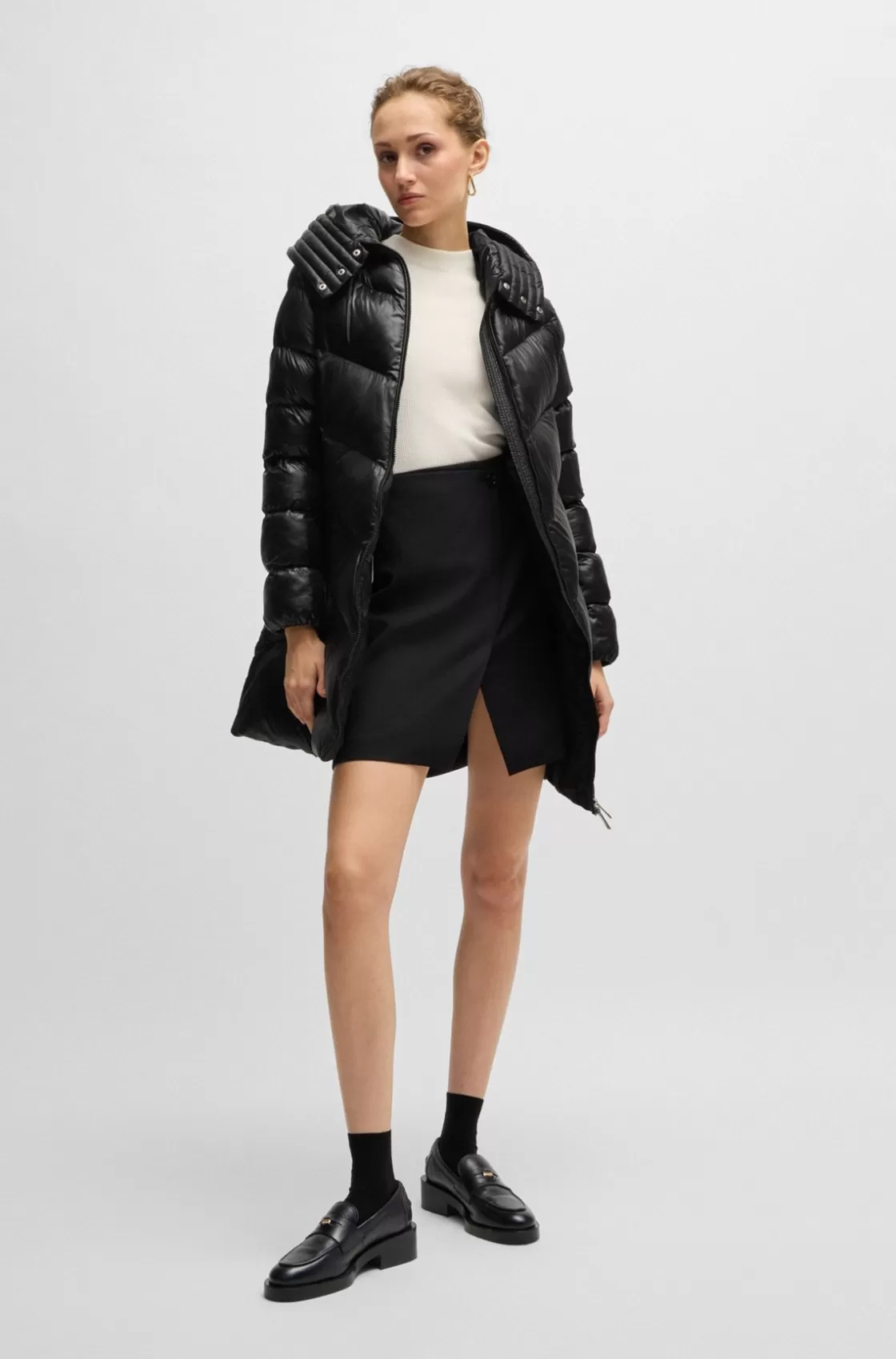 HUGO BOSS Water-repellent Padded Parka Jacket With Polished Trims Black Discount