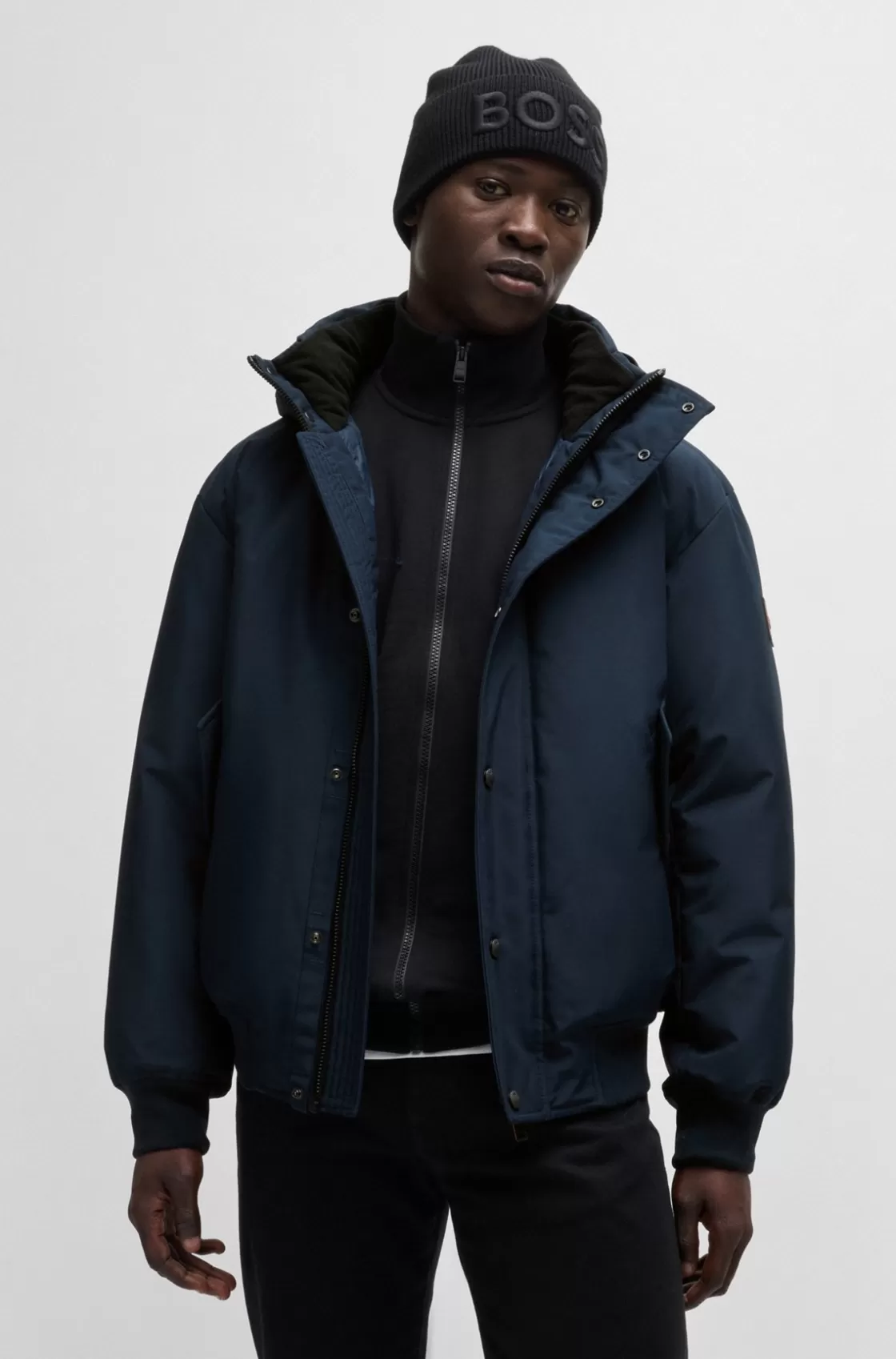 HUGO BOSS Water-repellent Parka Jacket With Polar-fleece Collar Lining Dark Blue Fashion