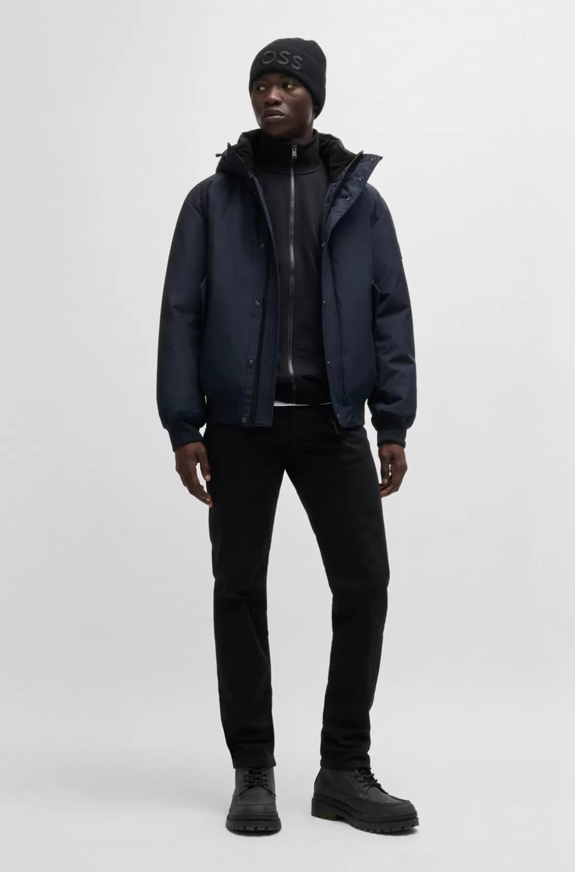 HUGO BOSS Water-repellent Parka Jacket With Polar-fleece Collar Lining Dark Blue Fashion