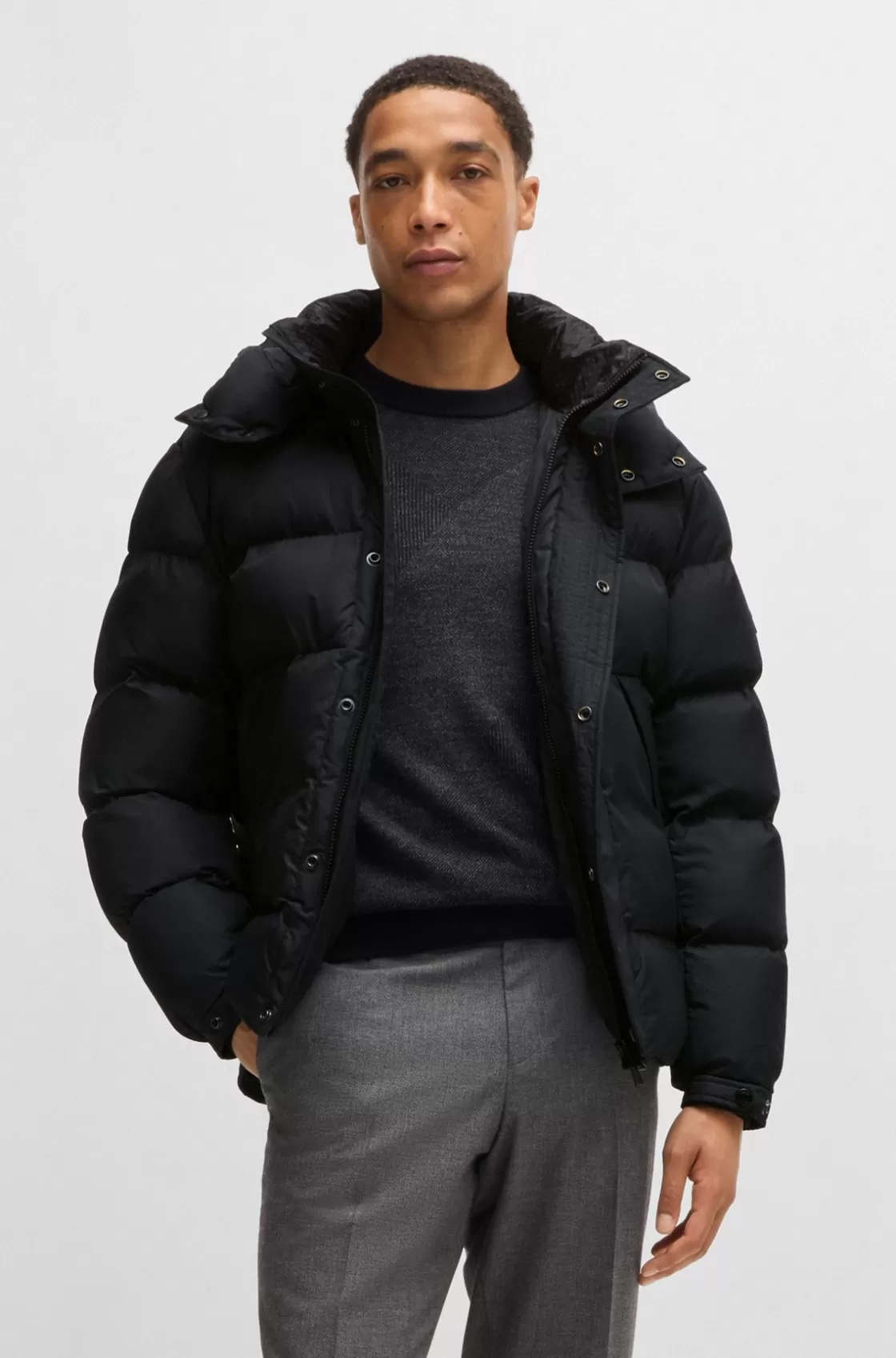 HUGO BOSS Water-repellent Puffer Jacket With Detachable Hood Black Clearance