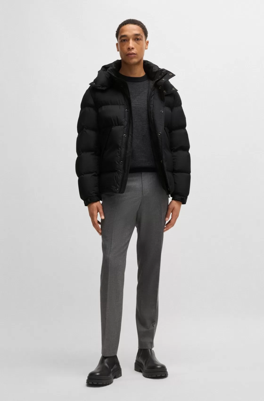 HUGO BOSS Water-repellent Puffer Jacket With Detachable Hood Black Clearance