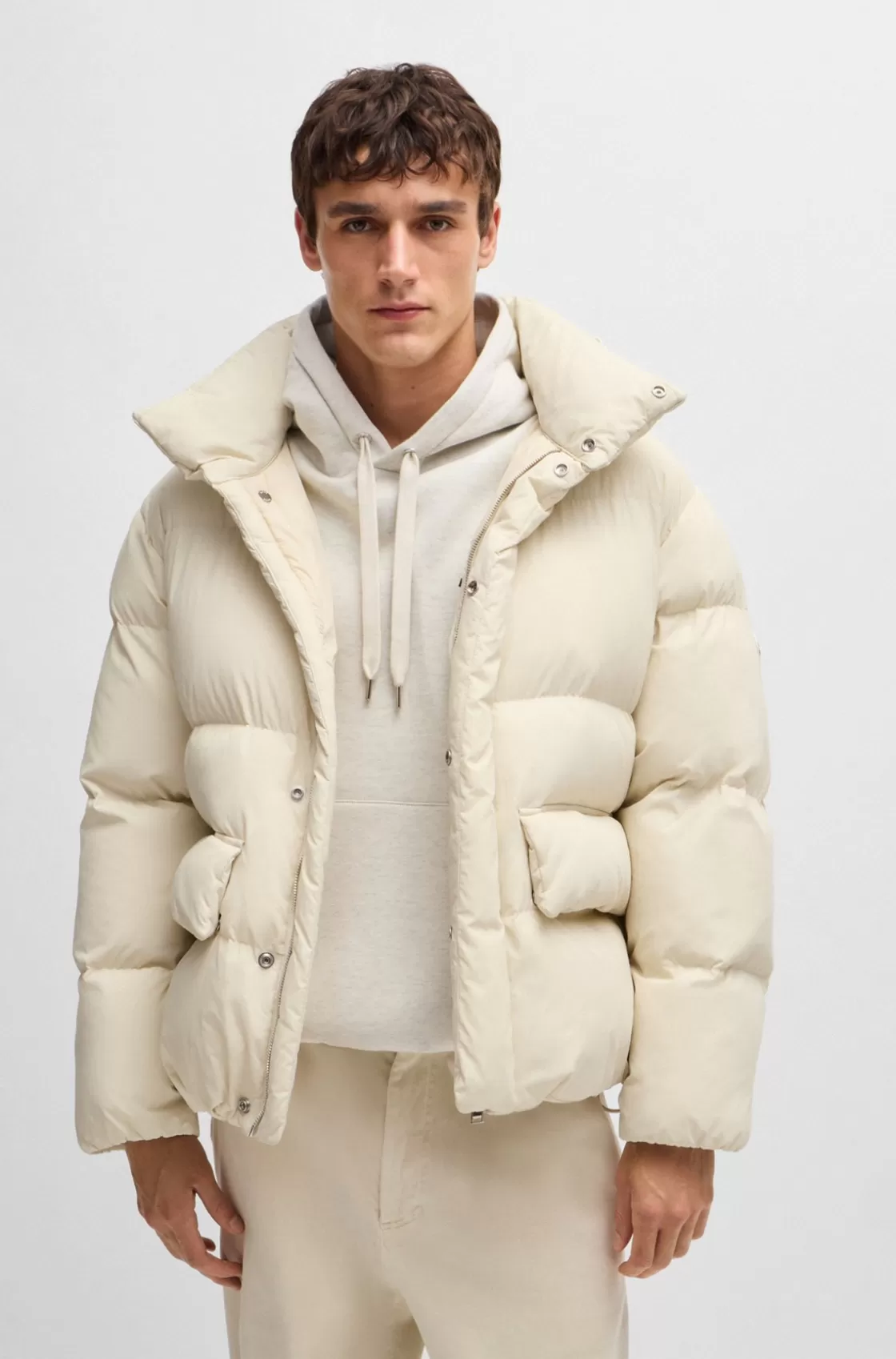 HUGO BOSS Water-repellent Puffer Jacket With Double B Monogram White Outlet