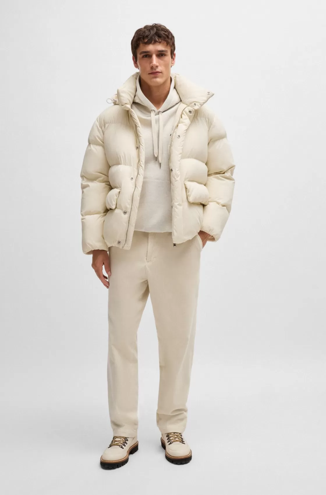 HUGO BOSS Water-repellent Puffer Jacket With Double B Monogram White Outlet