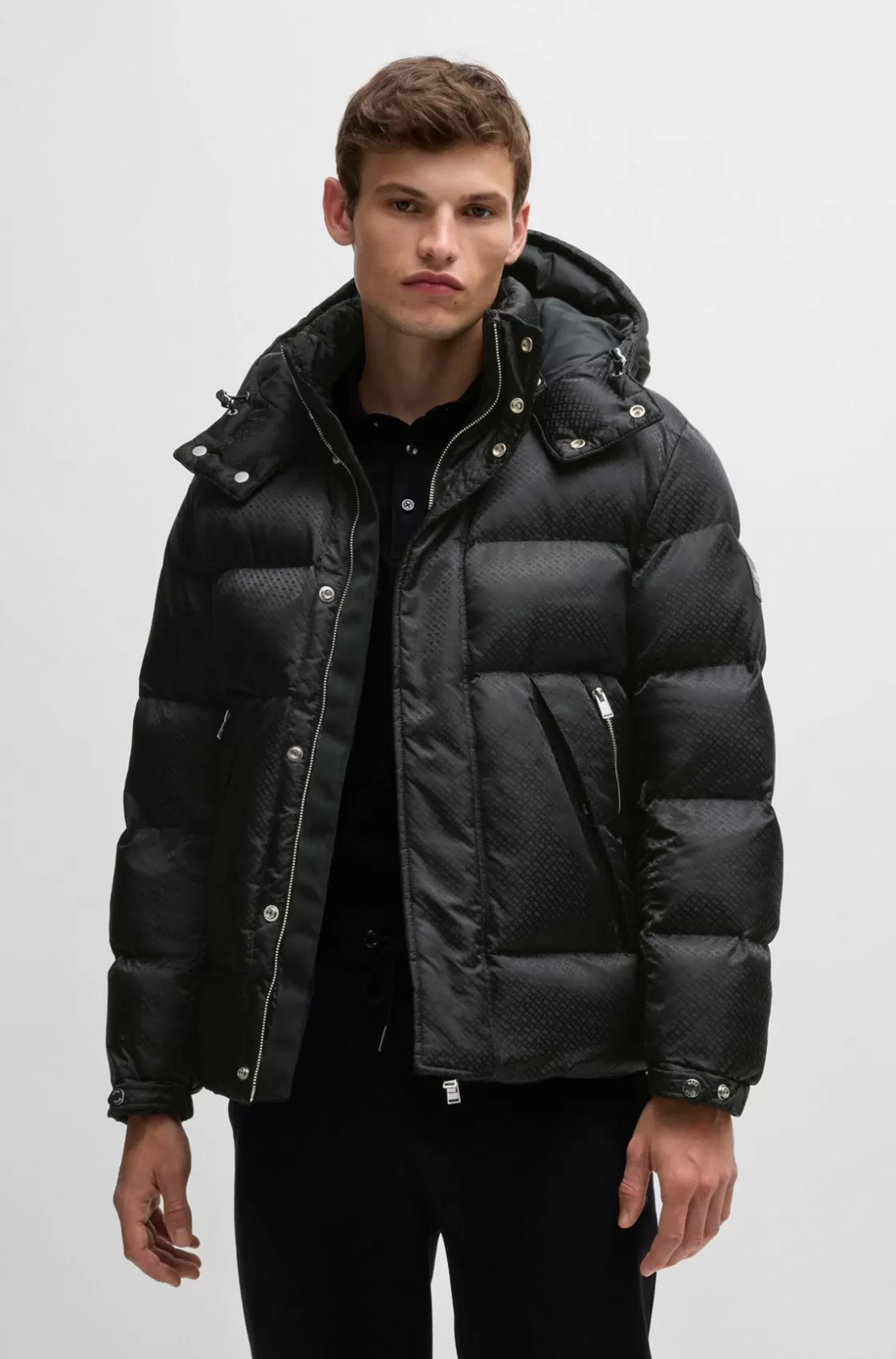 HUGO BOSS Water-repellent Puffer Jacket With Micro Monograms Black Cheap