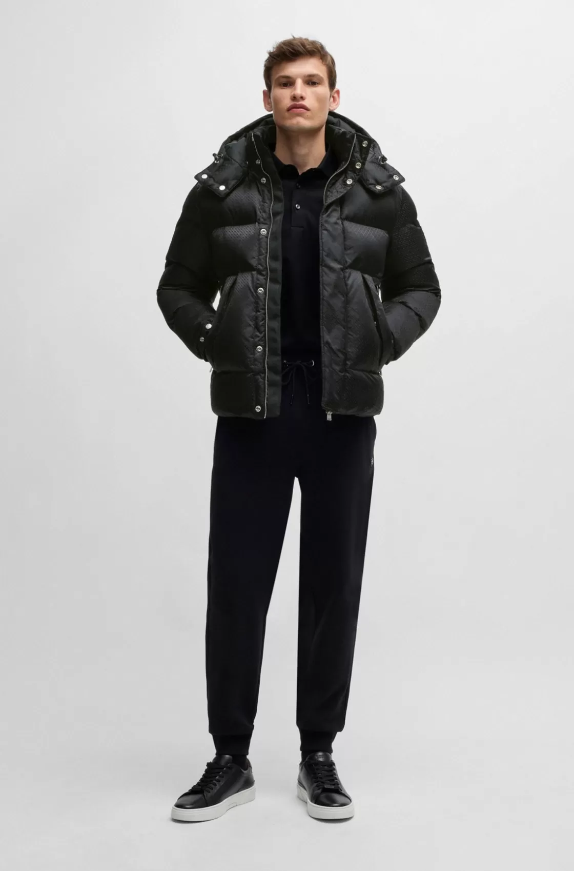 HUGO BOSS Water-repellent Puffer Jacket With Micro Monograms Black Cheap