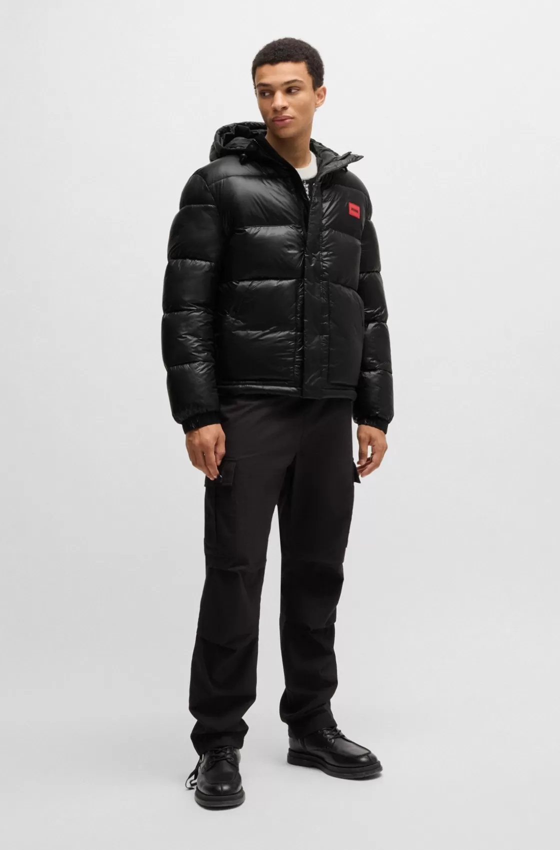 HUGO BOSS Water-repellent Puffer Jacket With Red Logo Label Black Best