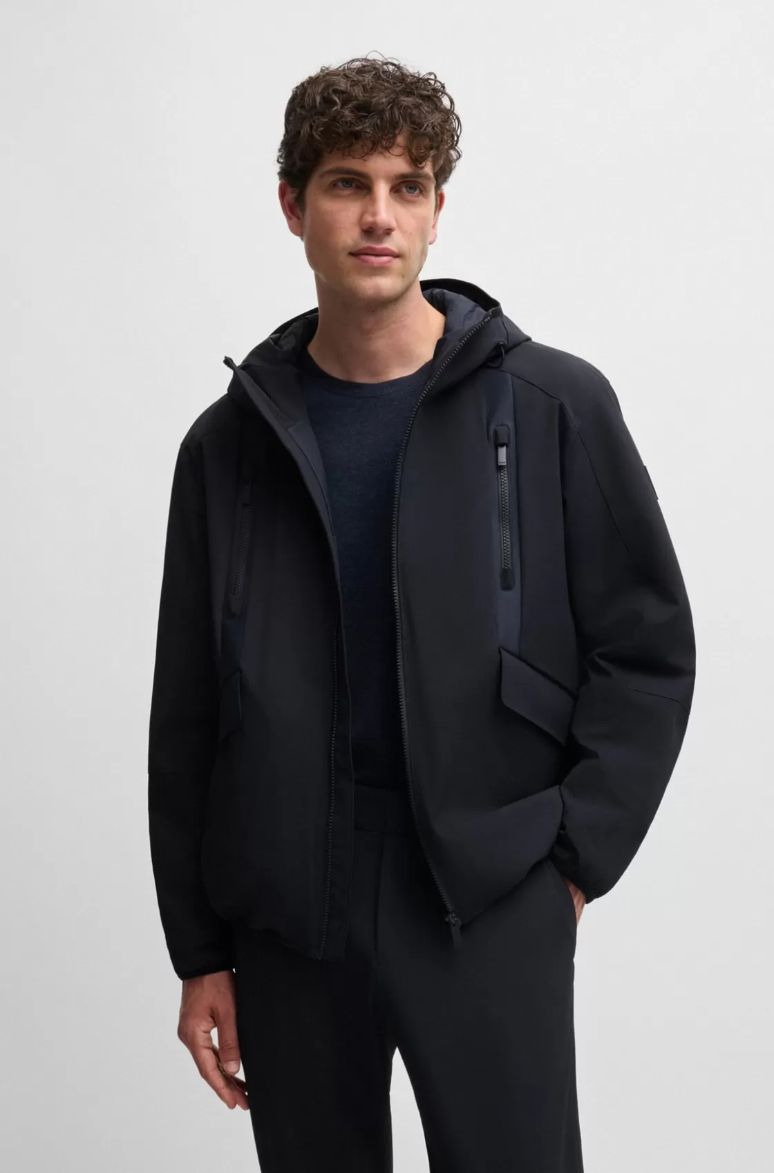 HUGO BOSS Water-repellent Regular-fit Jacket In Performance Twill Dark Blue Cheap