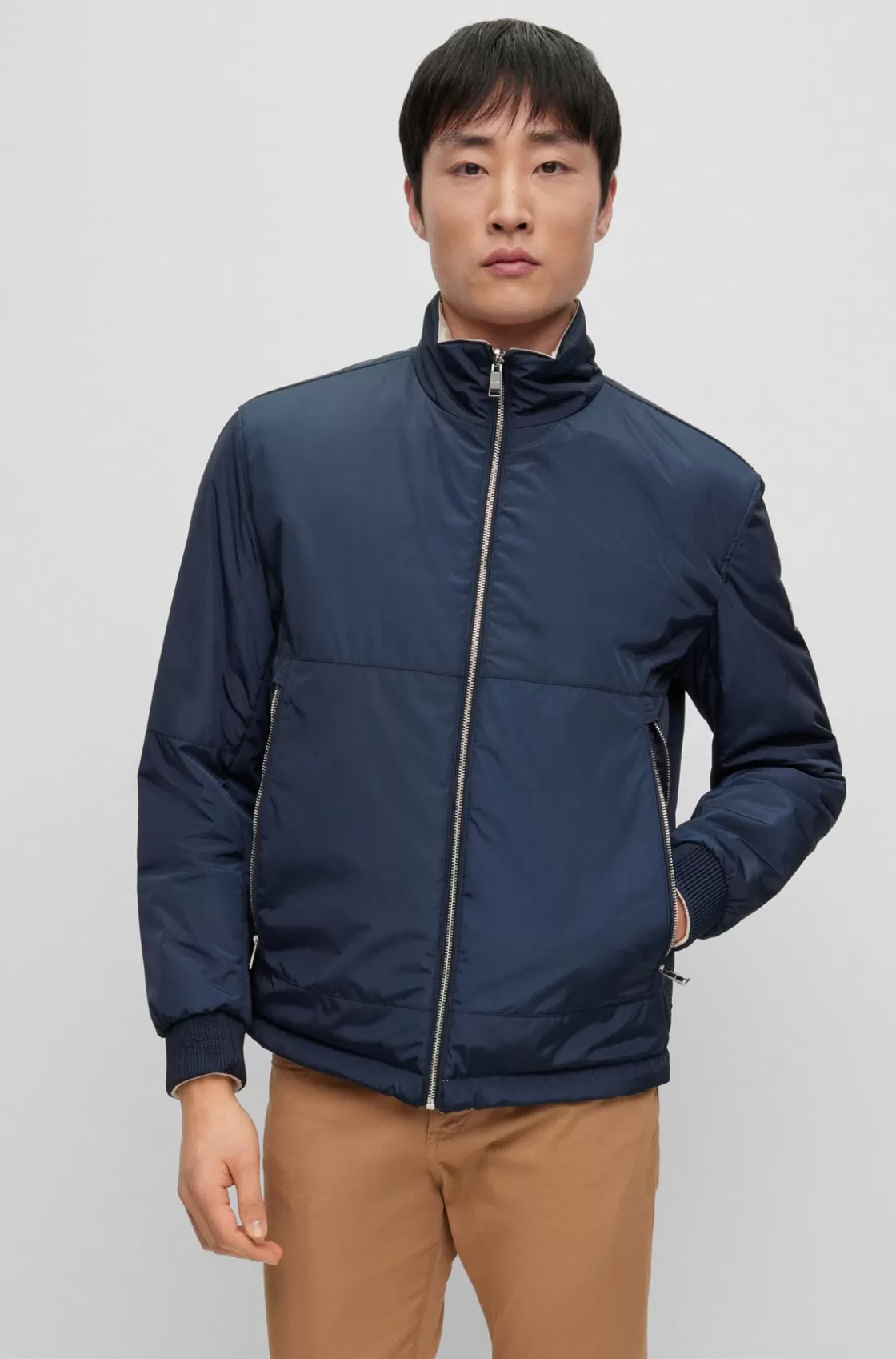 HUGO BOSS Water-repellent Reversible Jacket With Logo Badge Dark Blue Best Sale