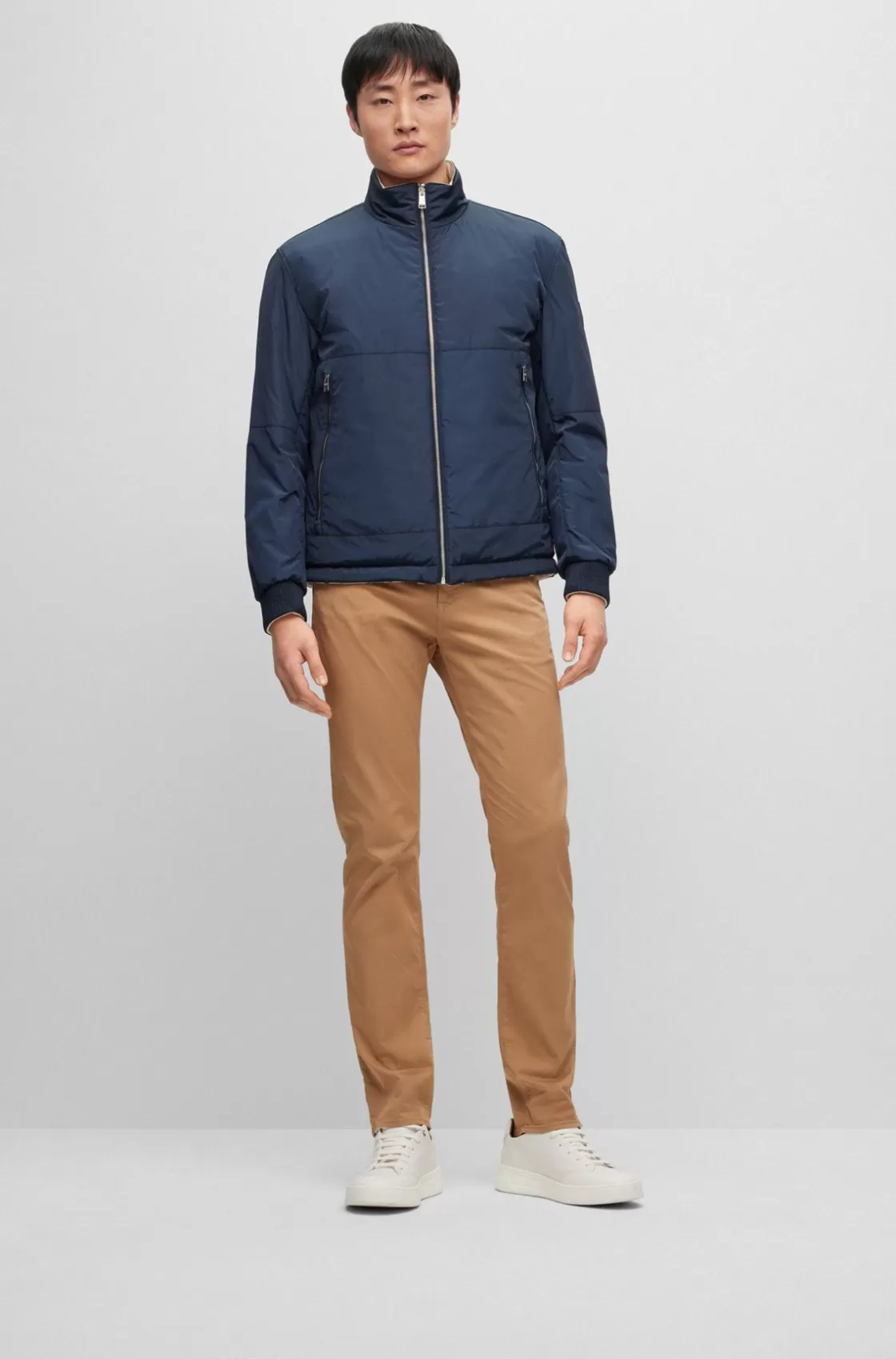 HUGO BOSS Water-repellent Reversible Jacket With Logo Badge Dark Blue Best Sale