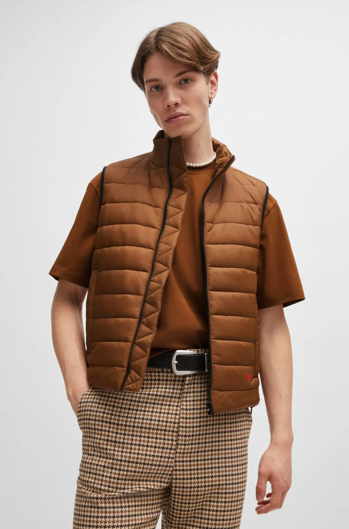 HUGO BOSS Water-repellent Slim-fit Gilet With Logo Detail Brown Shop