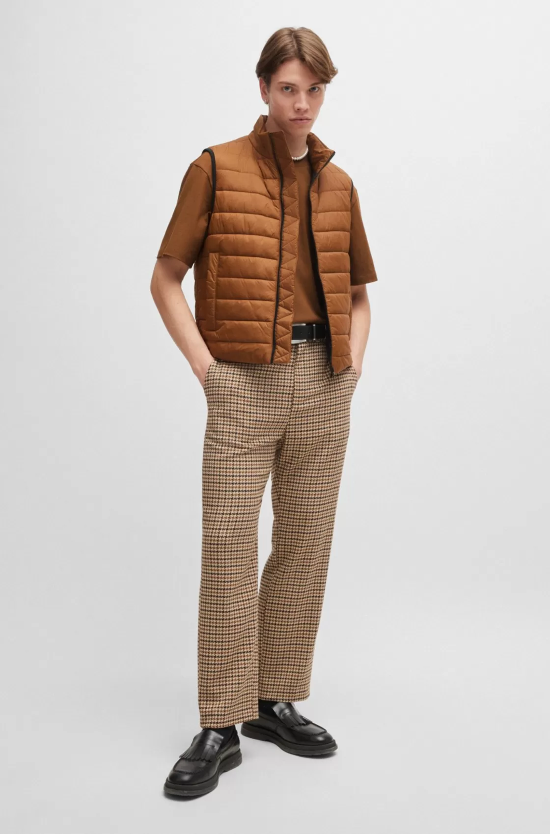 HUGO BOSS Water-repellent Slim-fit Gilet With Logo Detail Brown Shop