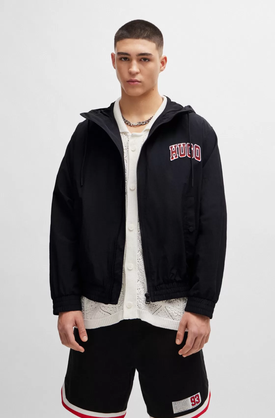 HUGO BOSS Water-repellent Slim-fit Jacket With Sporty Logos Black Outlet