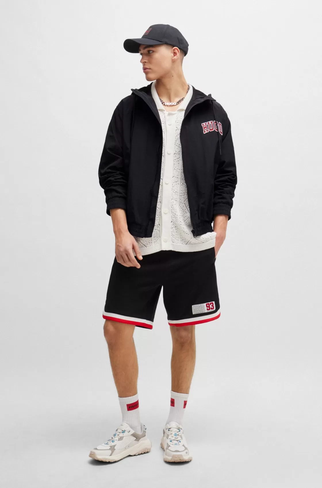 HUGO BOSS Water-repellent Slim-fit Jacket With Sporty Logos Black Outlet