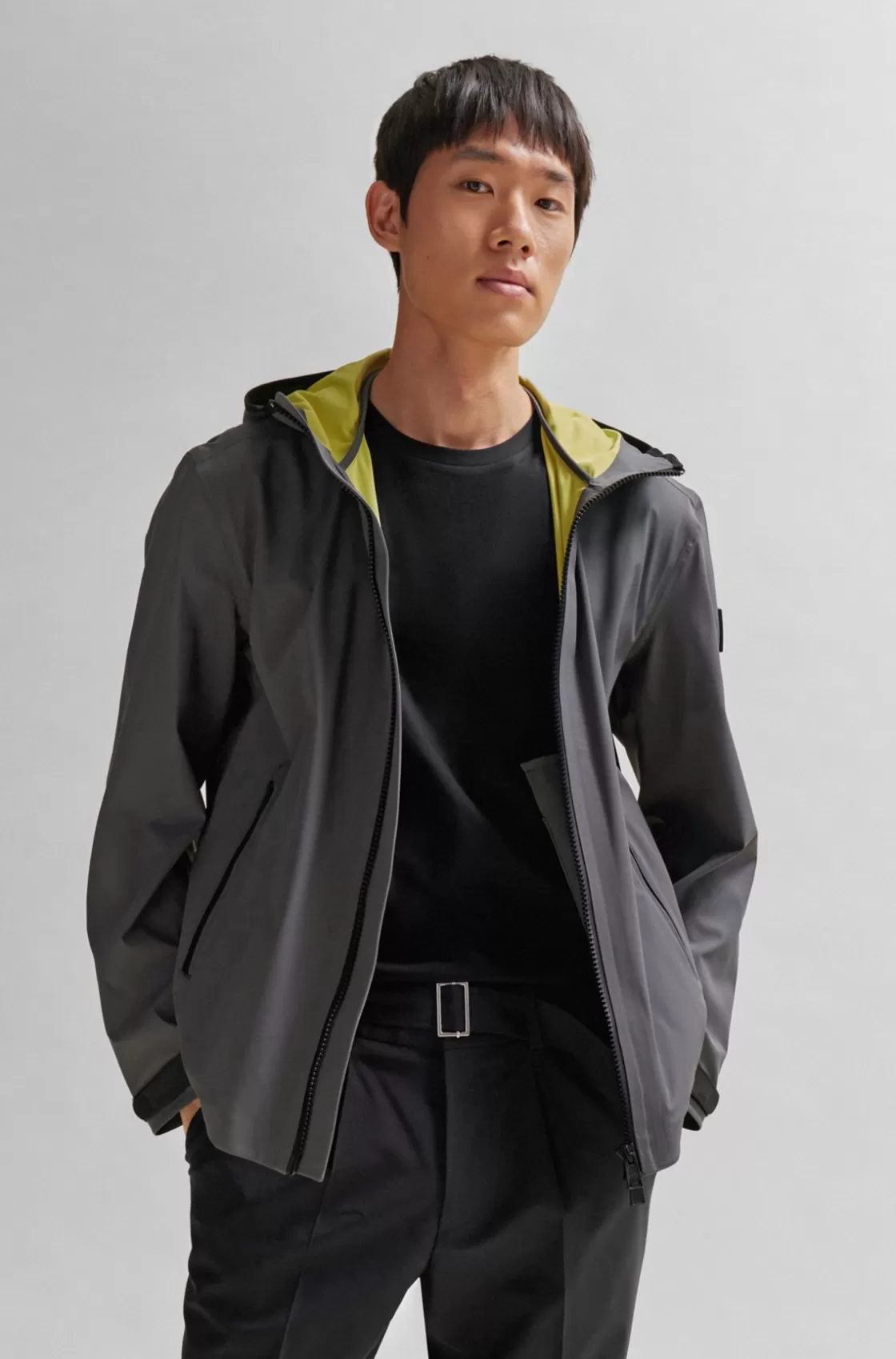 HUGO BOSS Water-repellent Softshell Jacket With Logo Badge Grey Cheap