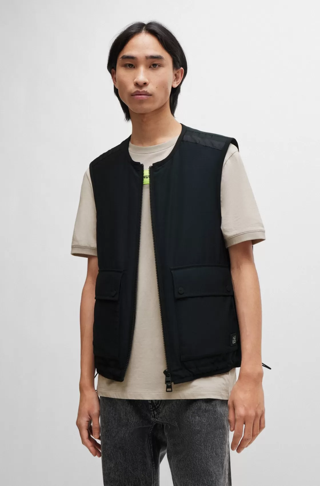 HUGO BOSS Water-repellent Zip-up Gilet With Stacked-logo Badge Black Best