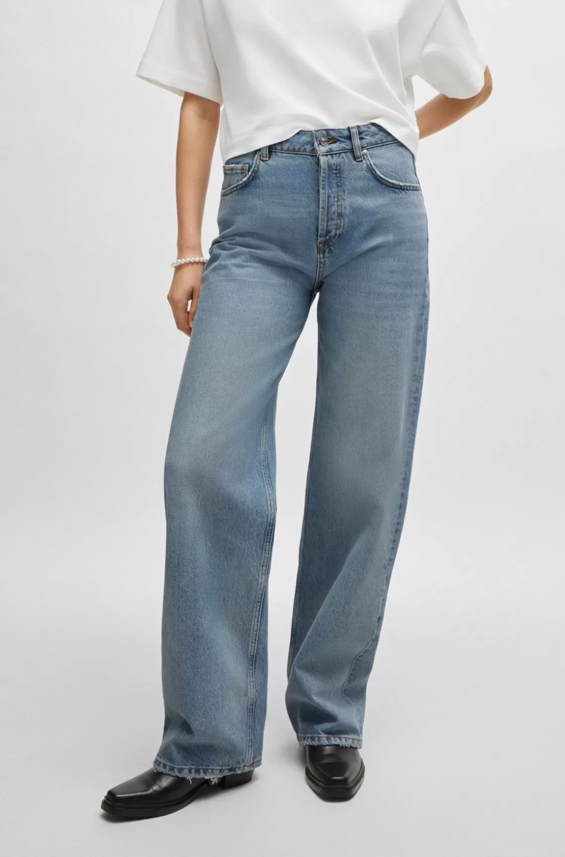 HUGO BOSS Wide-leg Jeans In Mid-blue Rigid Denim Turquoise Discount
