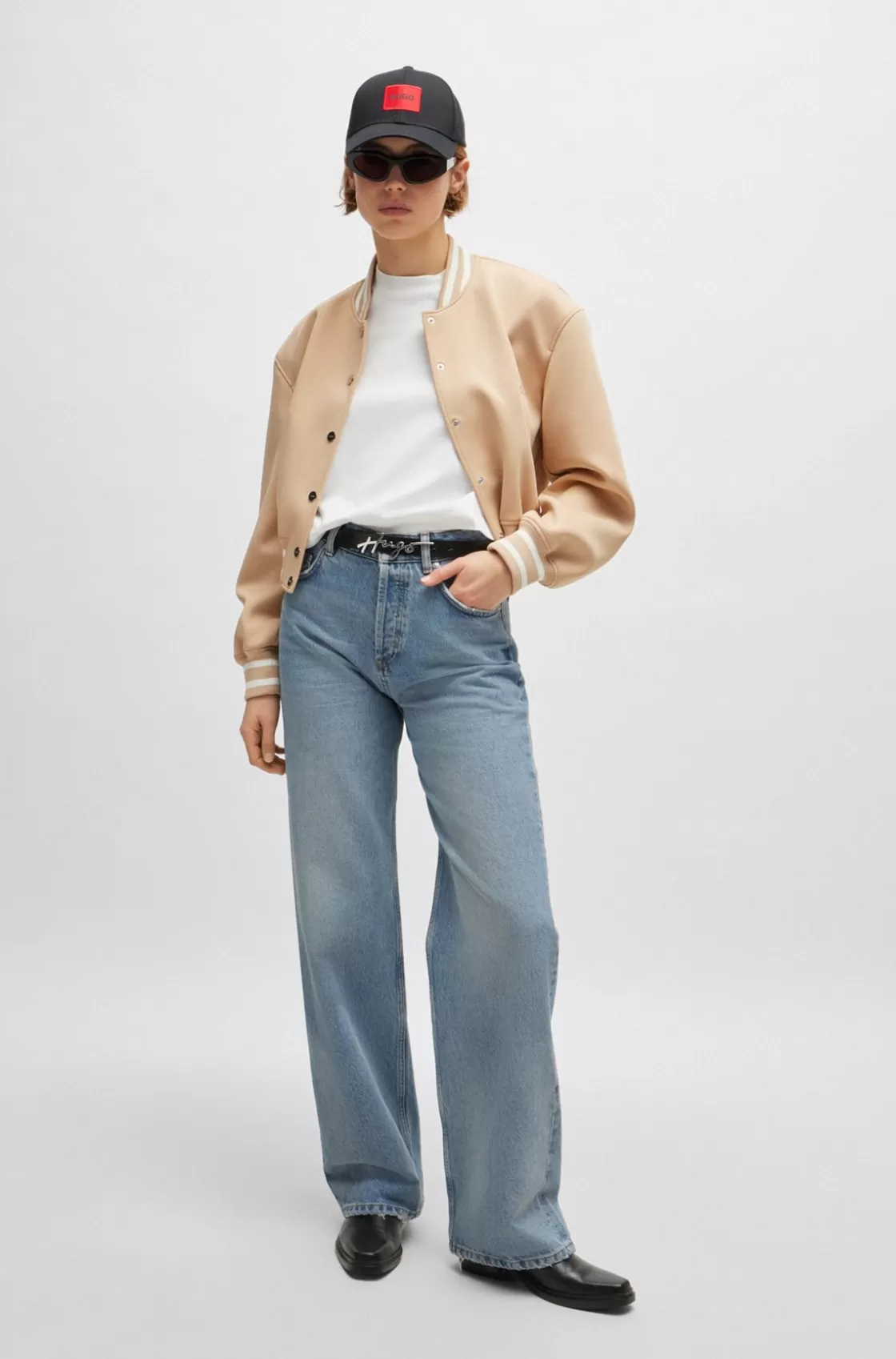 HUGO BOSS Wide-leg Jeans In Mid-blue Rigid Denim Turquoise Discount