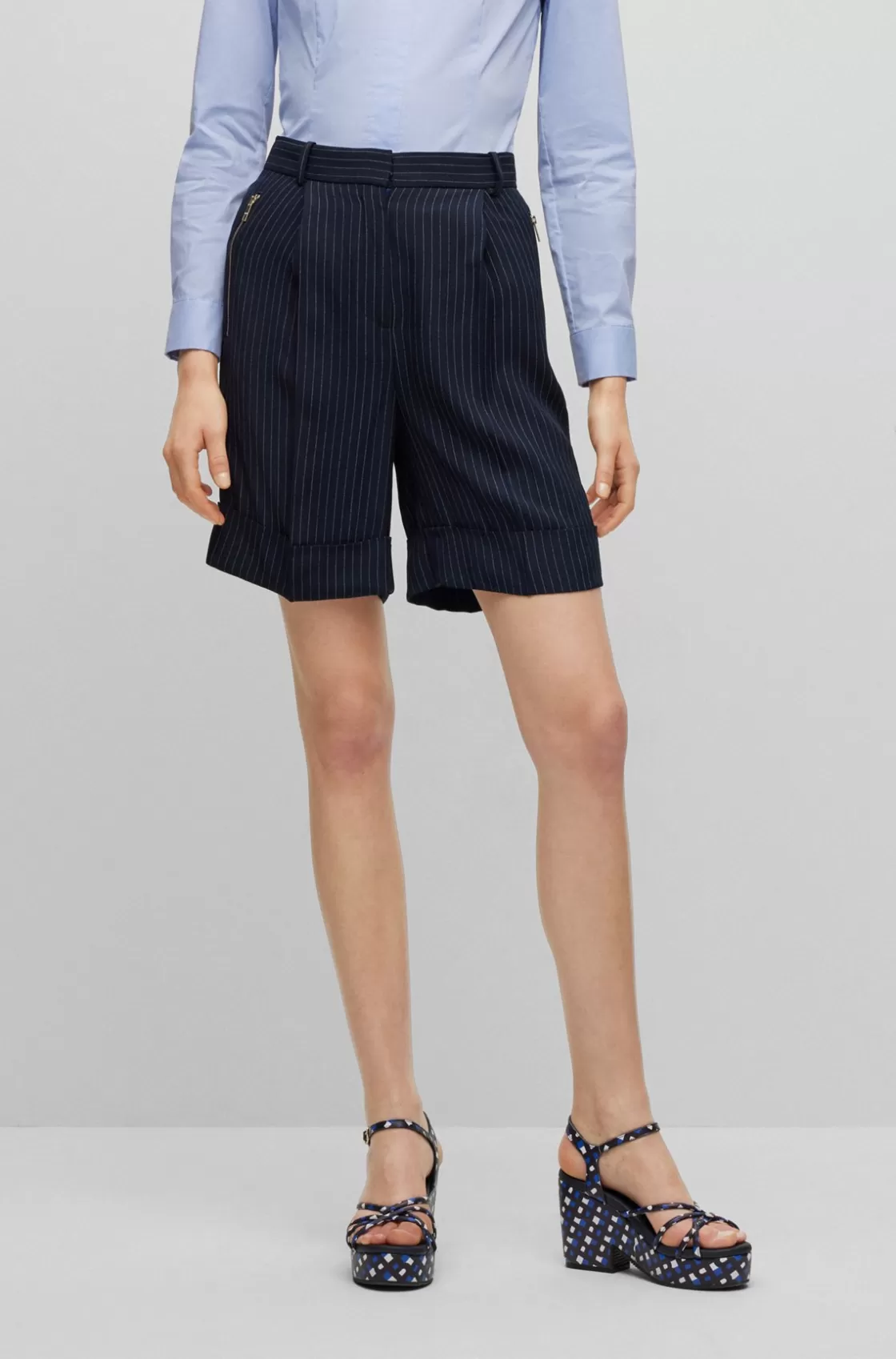 HUGO BOSS Wide-leg Regular-fit Pinstripe Shorts Patterned Fashion
