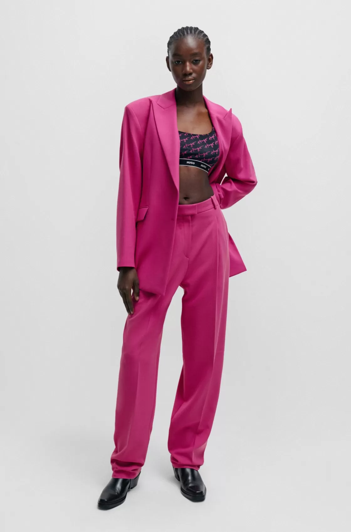 HUGO BOSS Wide-leg Regular-fit Trousers With Front Pleats Dark pink Sale