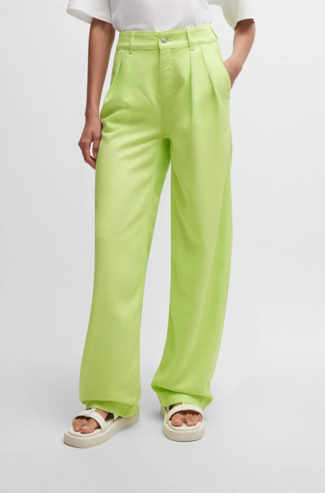 HUGO BOSS Wide-leg Trousers In Soft Twill Green Store