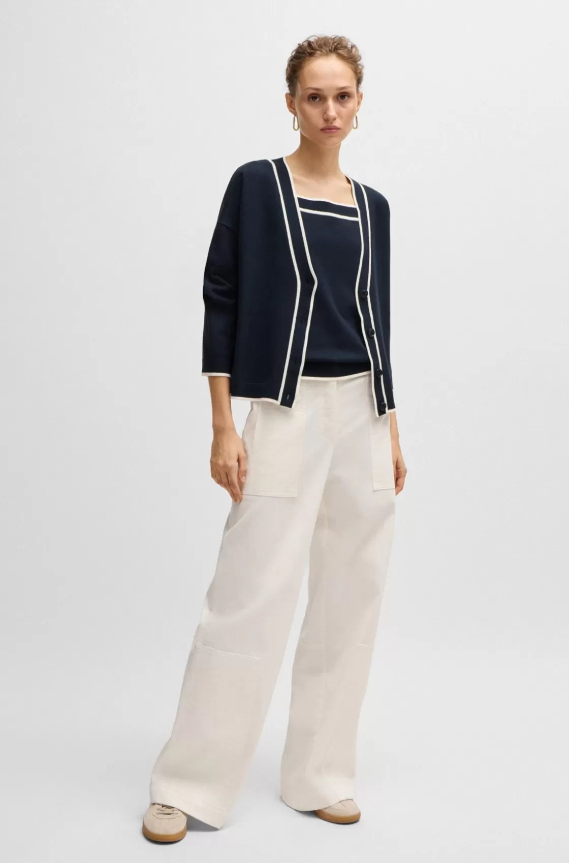 HUGO BOSS Wide-neck Knitted Vest Top With Contrast Piping Dark Blue Best