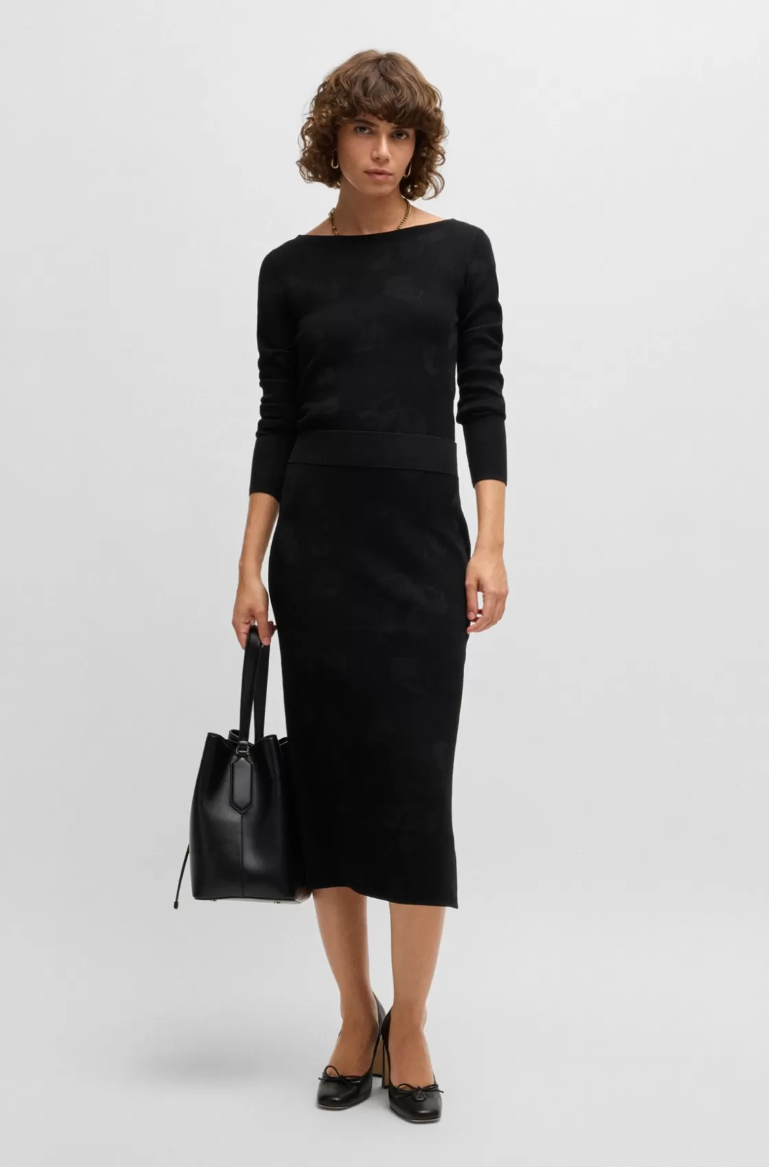 HUGO BOSS Wide-neck Sweater In Stretch Jacquard Black Hot