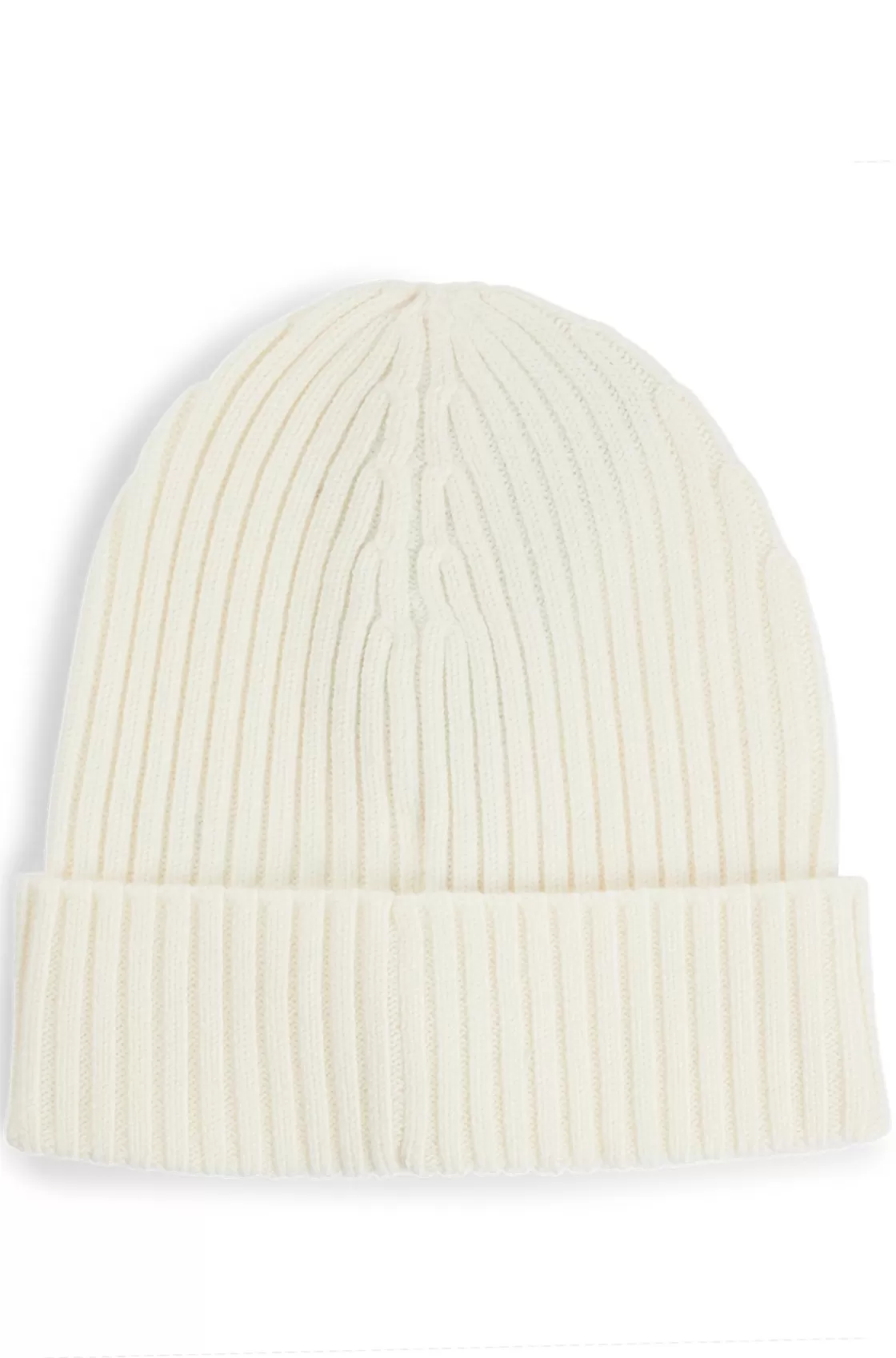 HUGO BOSS Wool Beanie Hat With Embroidered Logo White New