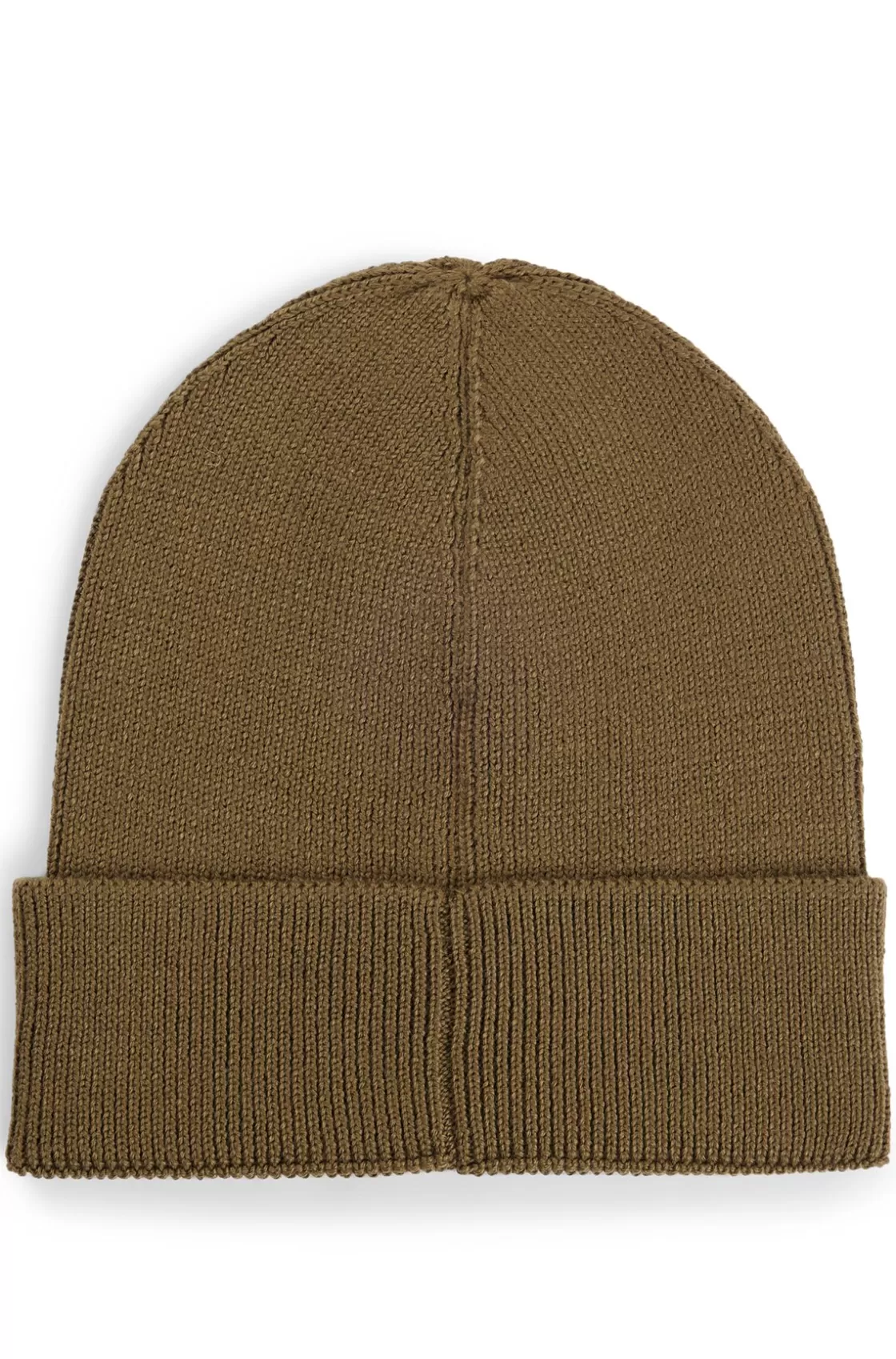HUGO BOSS Wool Beanie Hat With Logo Badge Light Green Discount