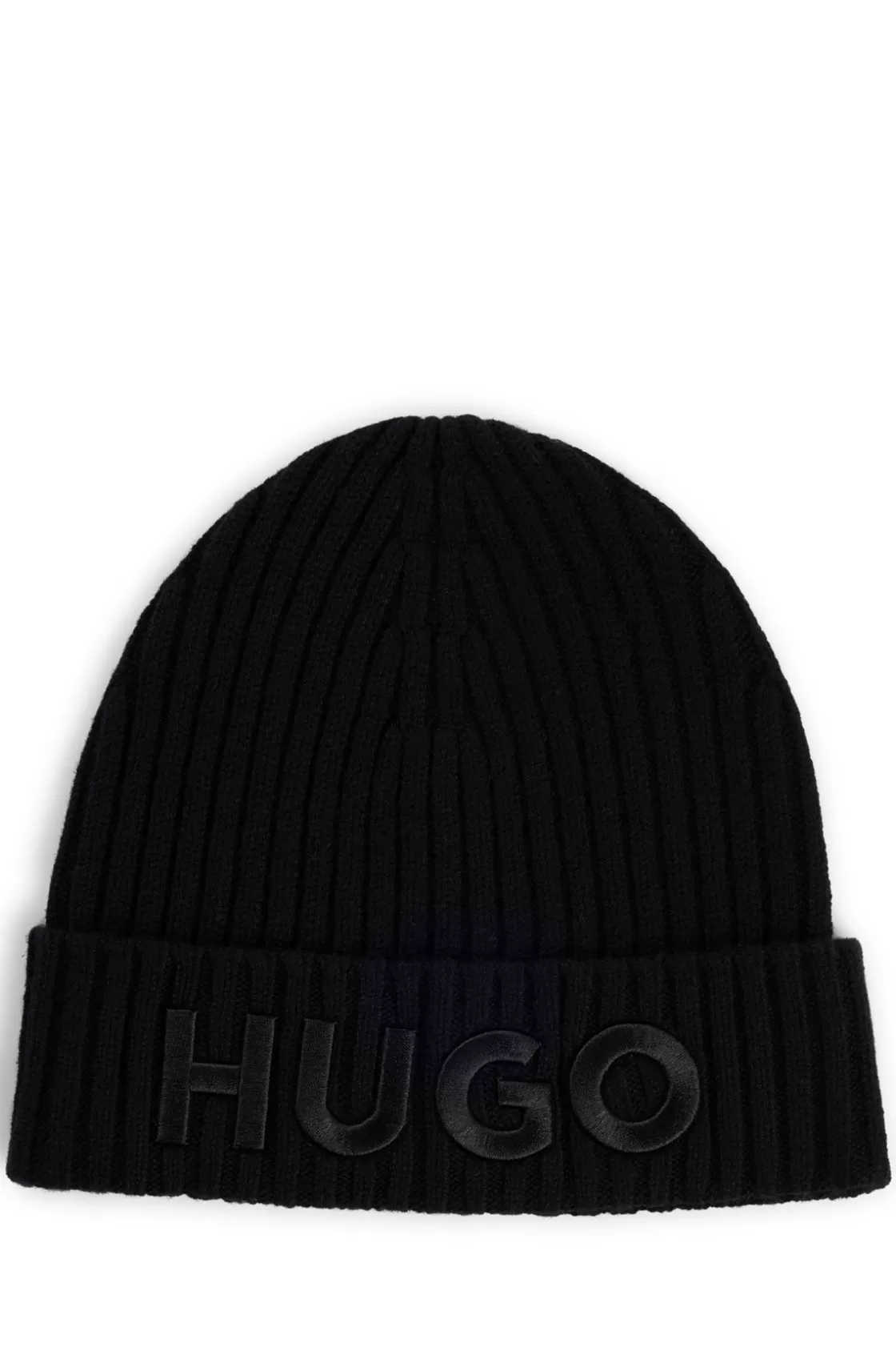HUGO BOSS Wool Beanie Hat With Logo Detail Black Store
