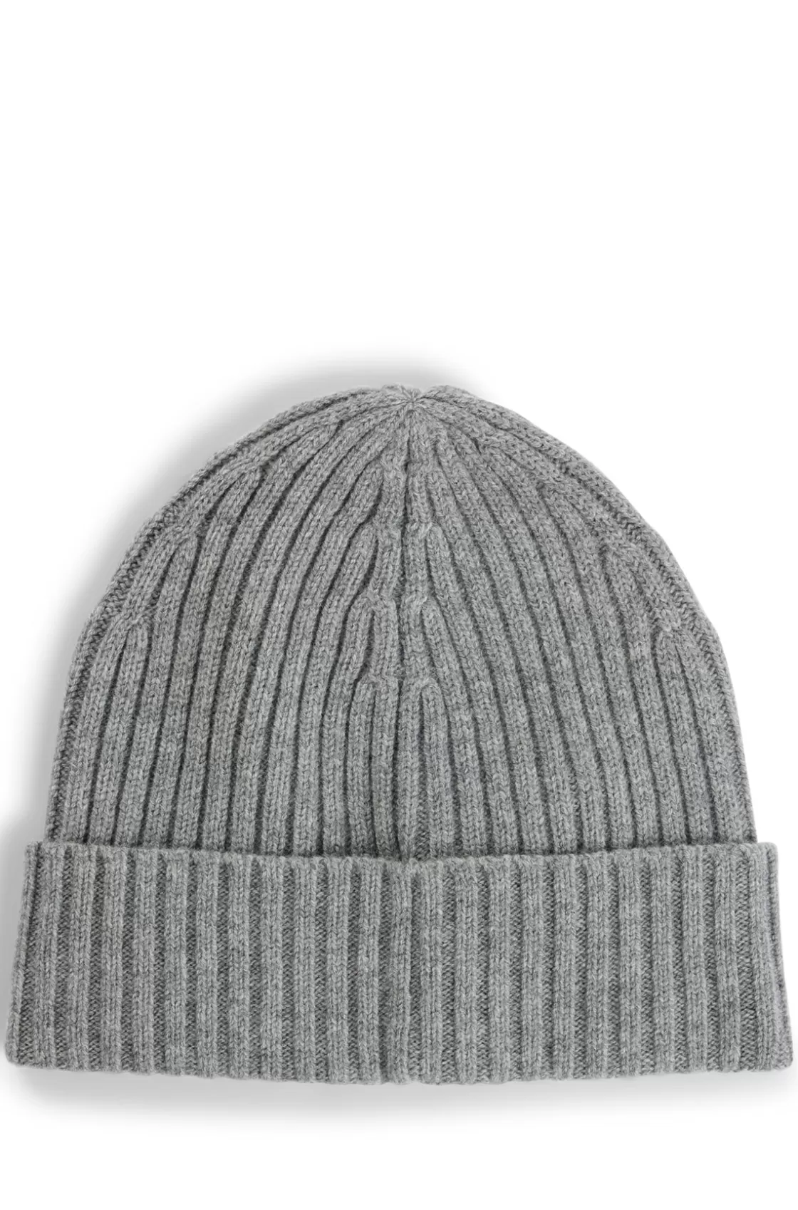 HUGO BOSS Wool Beanie Hat With Logo Detail Grey Hot