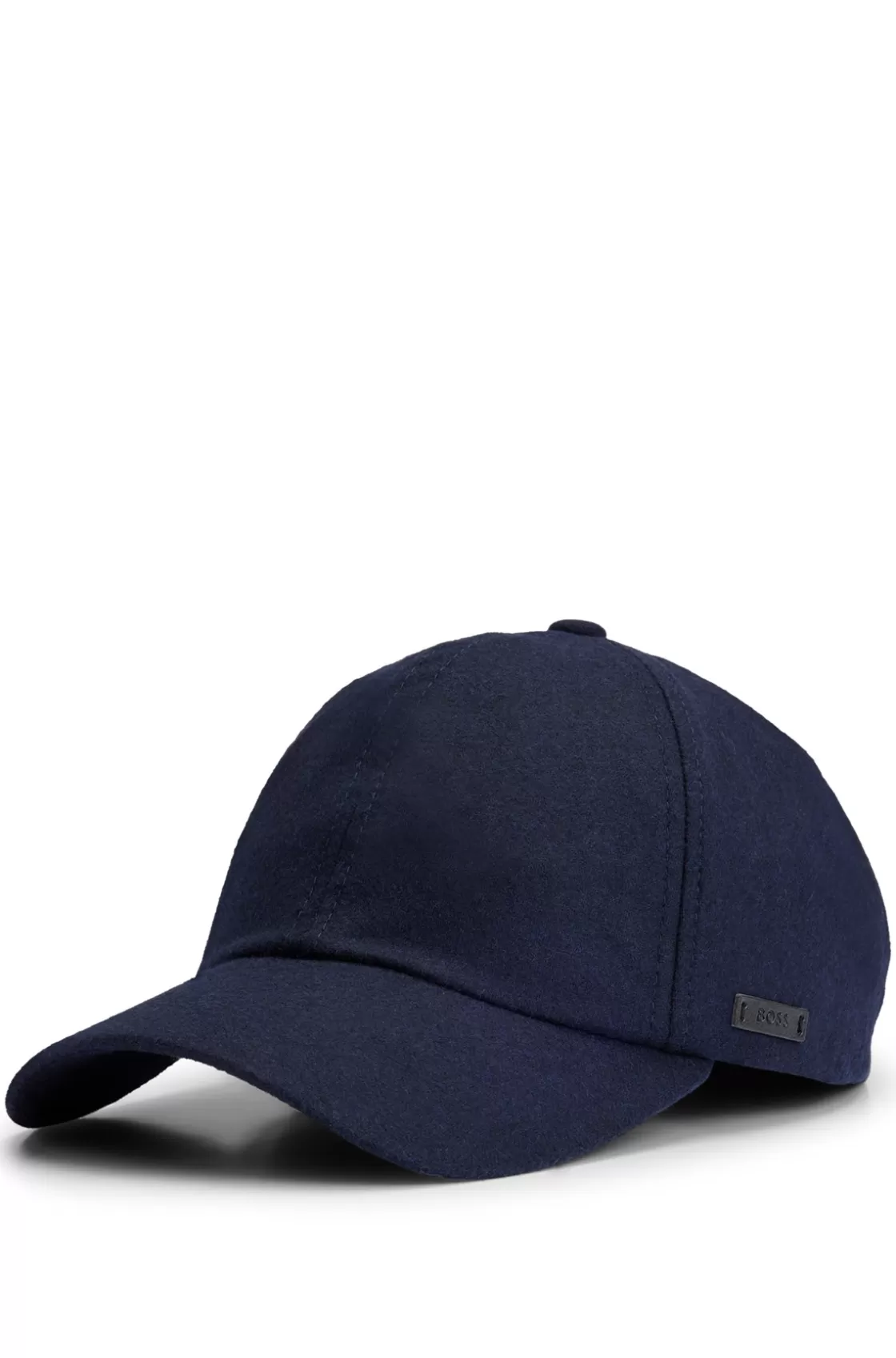 HUGO BOSS Wool Cap With Faux-leather Logo Label Dark Blue Discount