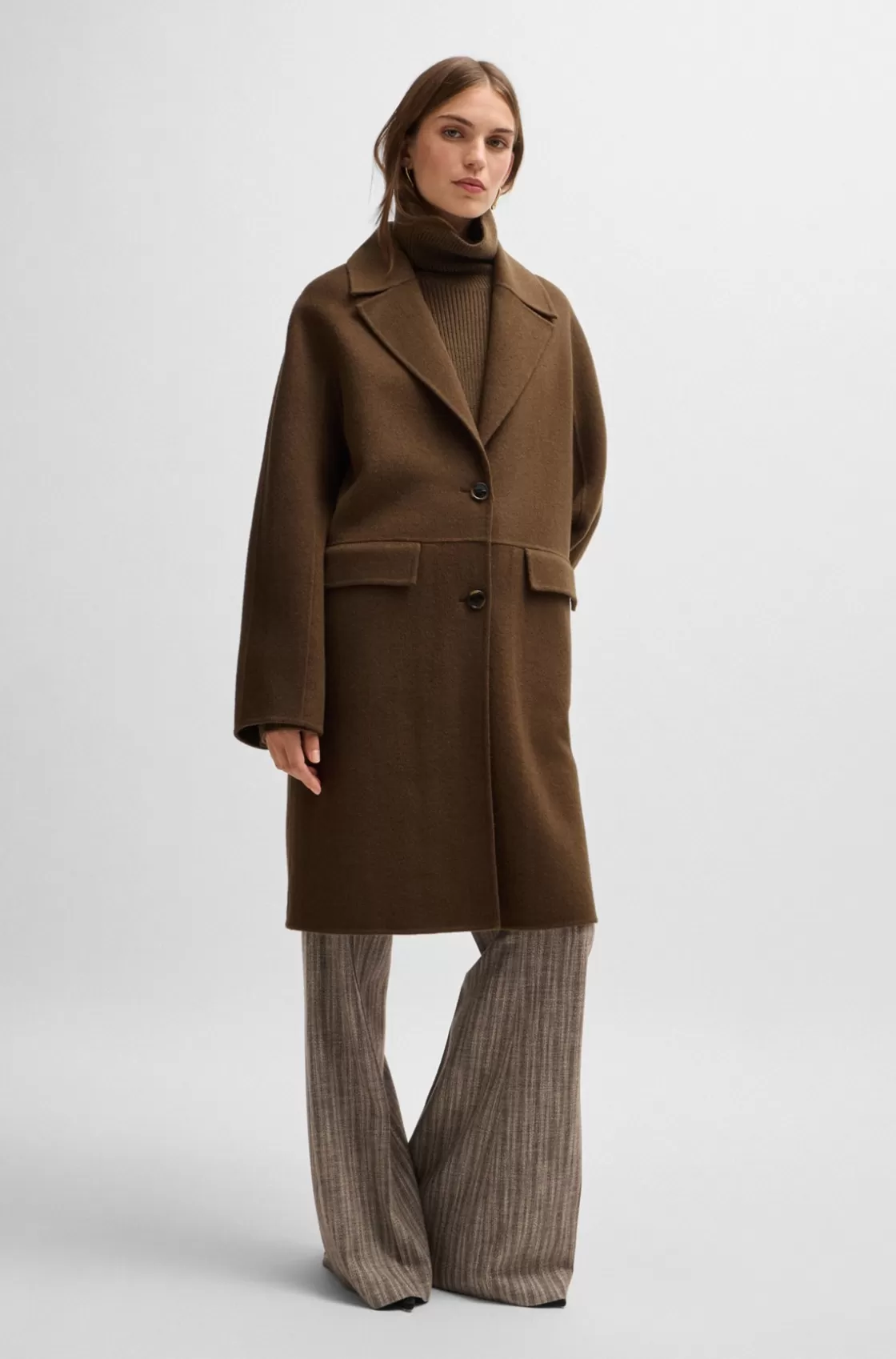HUGO BOSS Wool Coat With Buttoned Cuffs And Signature Accents Light Green Sale