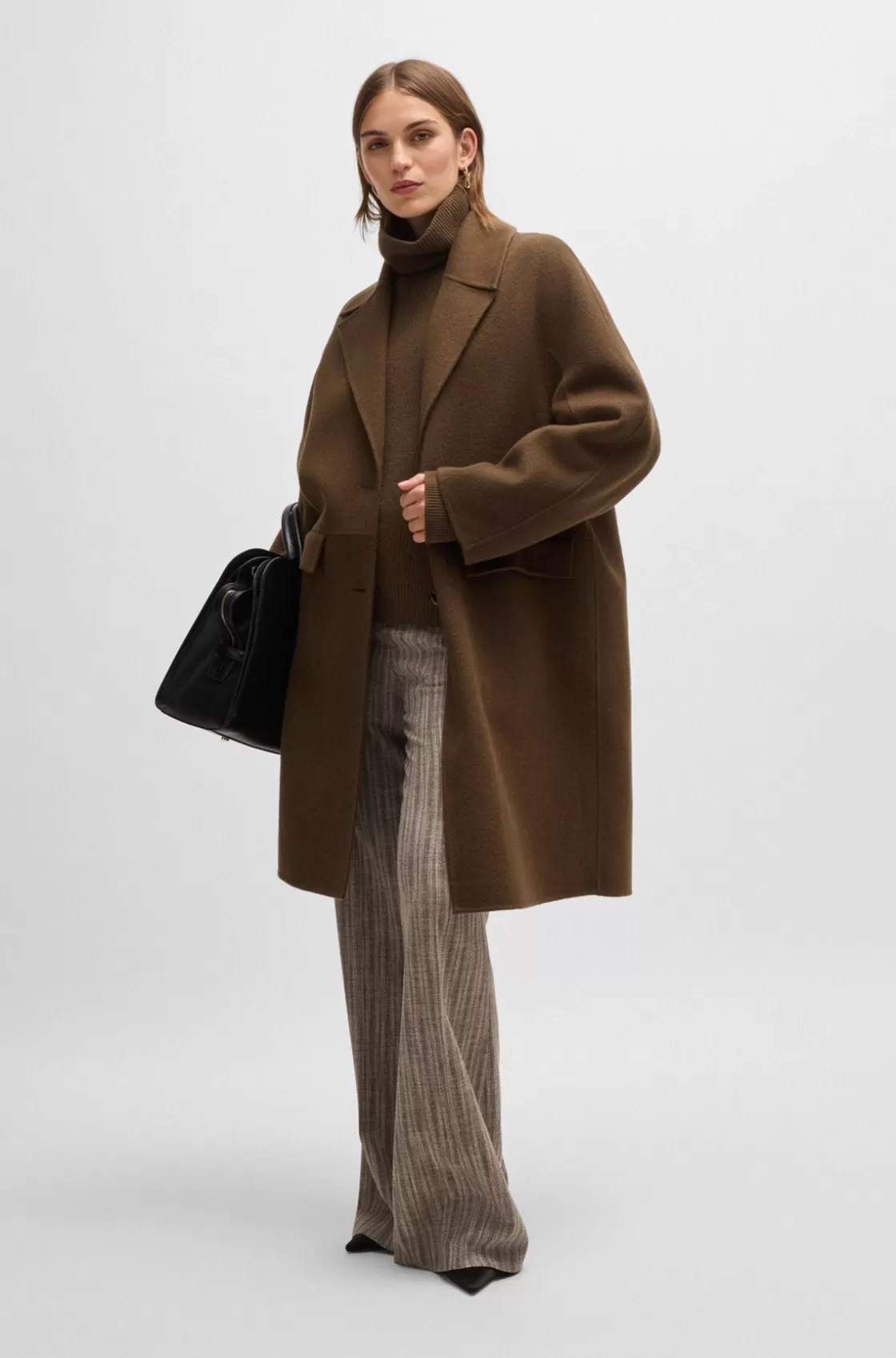 HUGO BOSS Wool Coat With Buttoned Cuffs And Signature Accents Light Green Sale