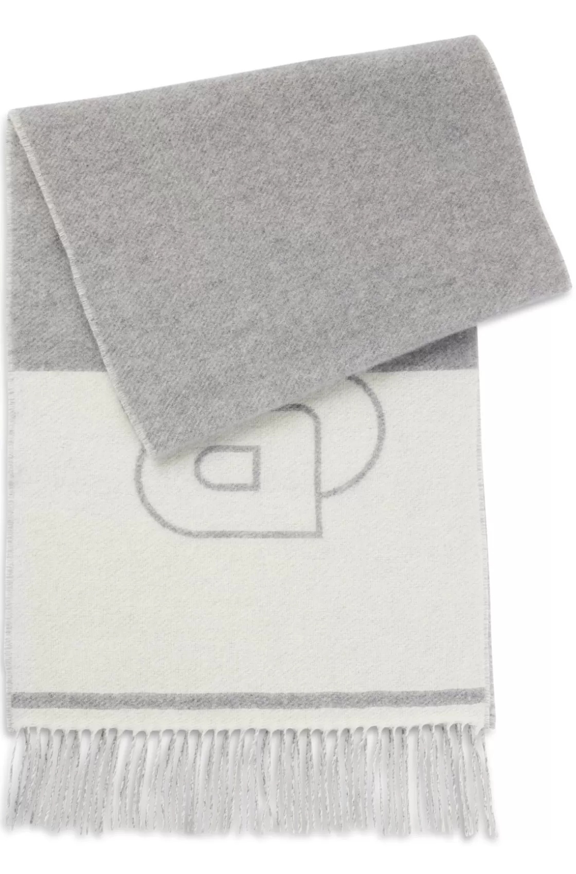 HUGO BOSS Wool Scarf With Double B Monogram Grey Best Sale
