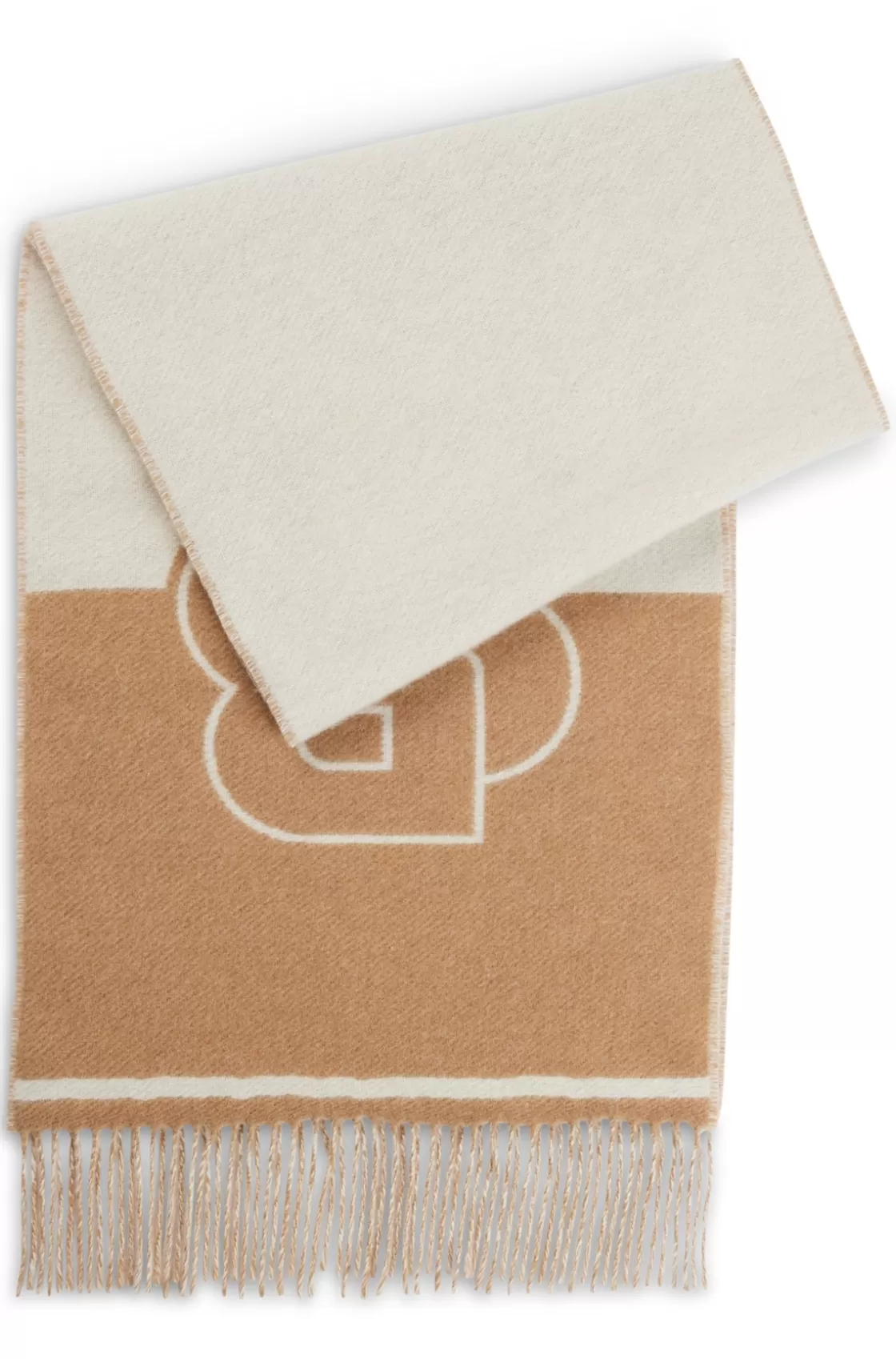 HUGO BOSS Wool Scarf With Double B Monogram Beige Cheap