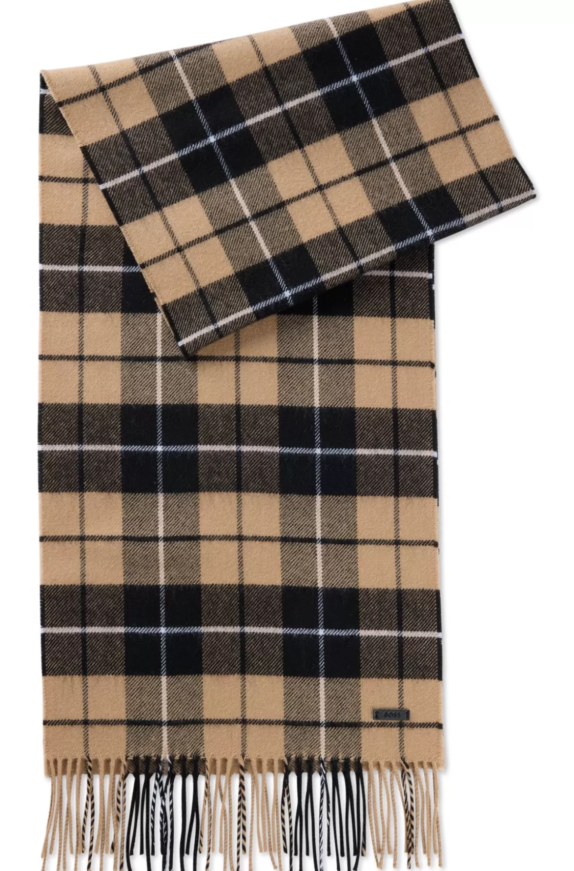 HUGO BOSS Wool Scarf With Twisted Fringes Beige Online