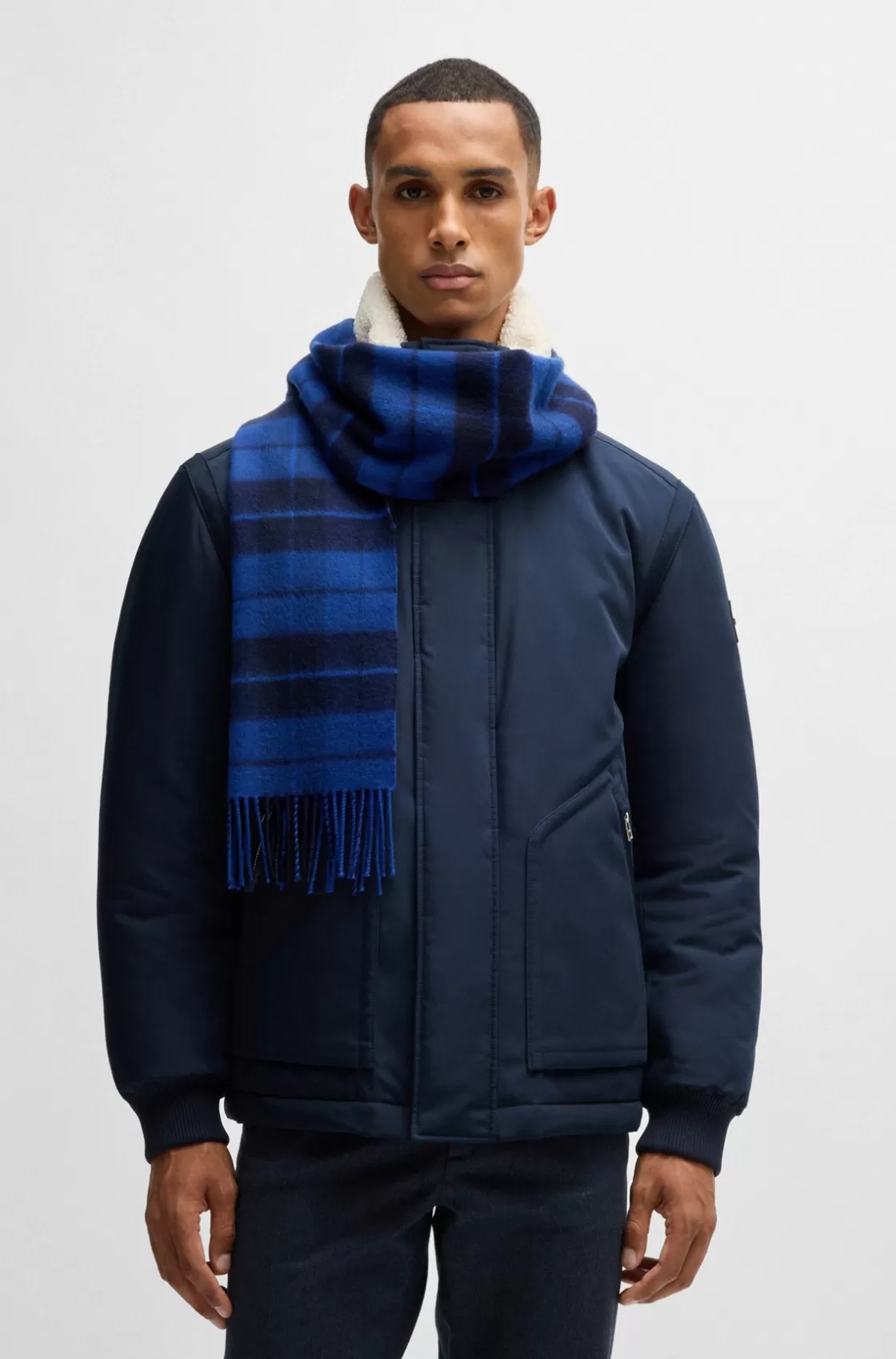 HUGO BOSS Wool Scarf With Twisted Fringes Light Blue Flash Sale