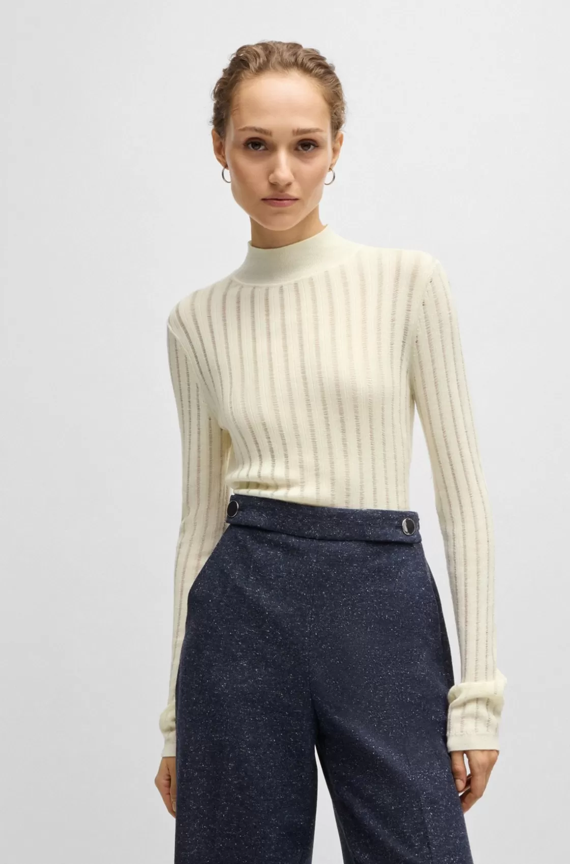HUGO BOSS Wool Sweater With Structured Stripes White Sale
