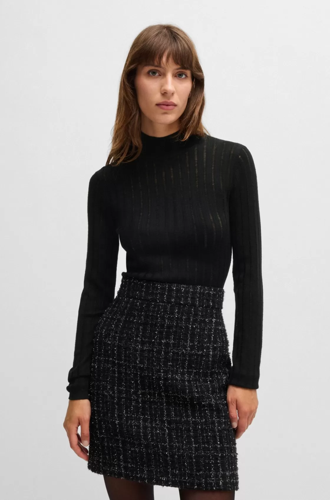 HUGO BOSS Wool Sweater With Structured Stripes Black Sale