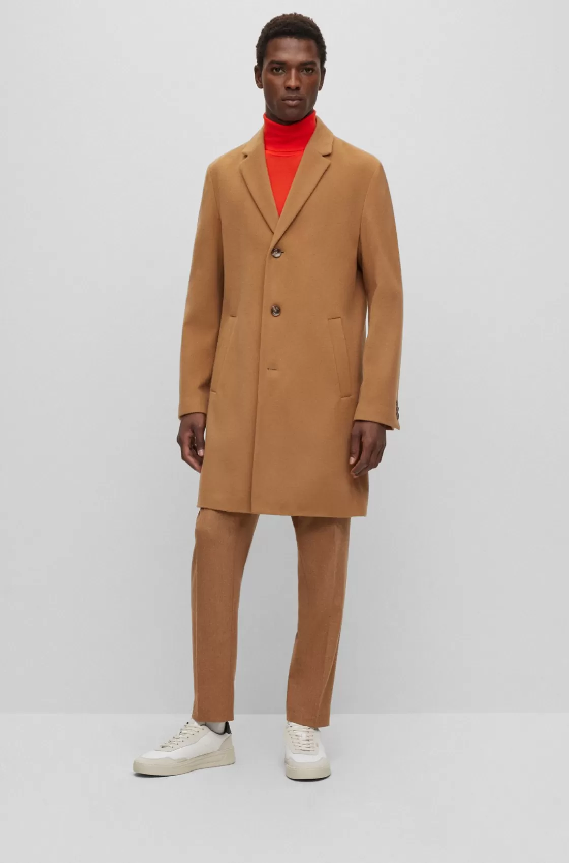 HUGO BOSS Wool-blend Coat With Full Lining Beige Sale