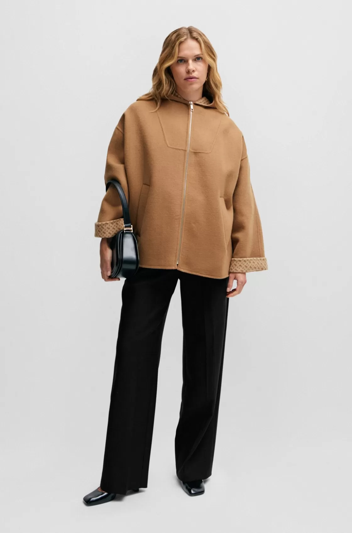 HUGO BOSS Wool-blend Coat With Monogram-jacquard Interior Patterned Cheap