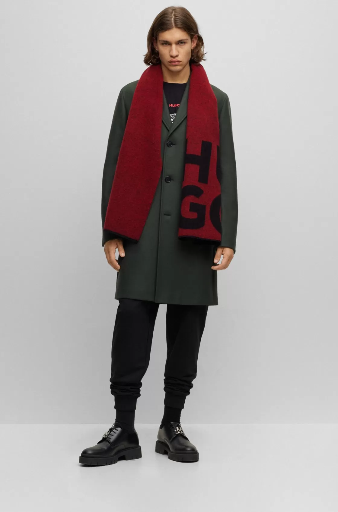 HUGO BOSS Wool-blend Scarf With Stacked Logo And Fringing light pink Sale
