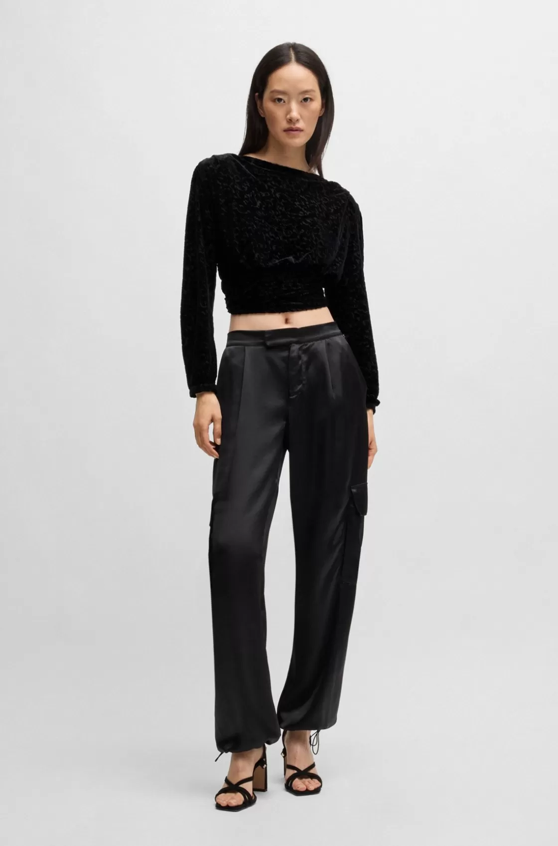 HUGO BOSS Wrap Top In Devoré Burnout Jersey Black Outlet