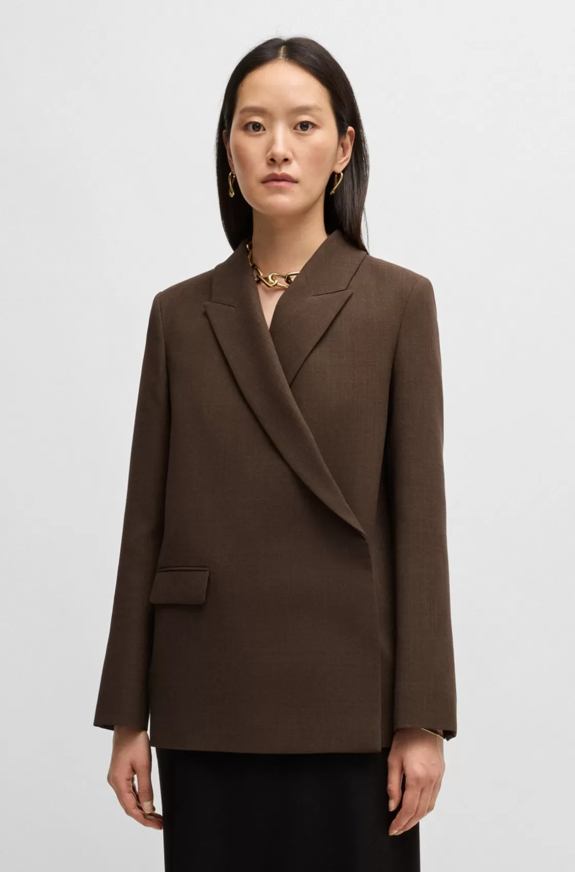 HUGO BOSS Wrap-front Blazer In Melange Wool Crepe Brown Shop