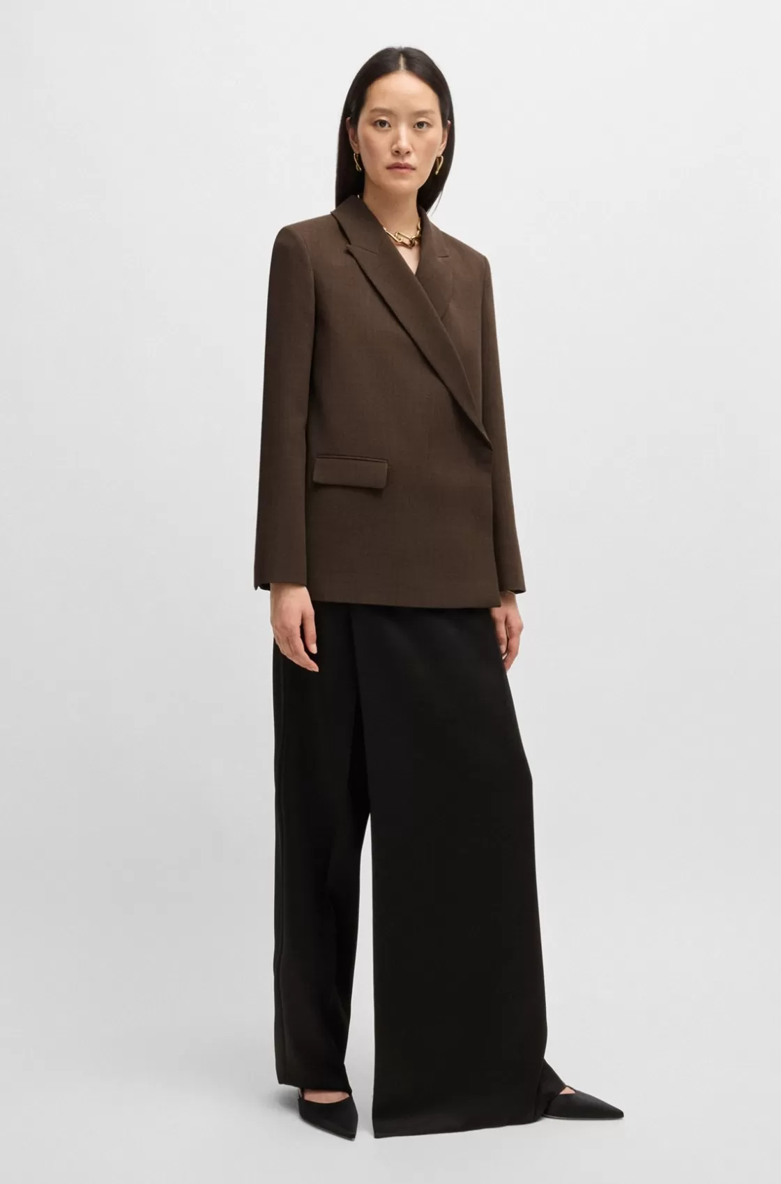 HUGO BOSS Wrap-front Blazer In Melange Wool Crepe Brown Shop